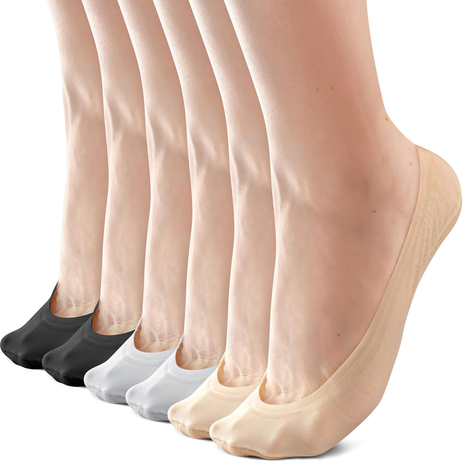 Sofier No Show Socks Womens, Non Slip Ultra Low Cut 6 Pairs Thin Silky Footies Cotton Sole Invisible Socks Flats Loafers