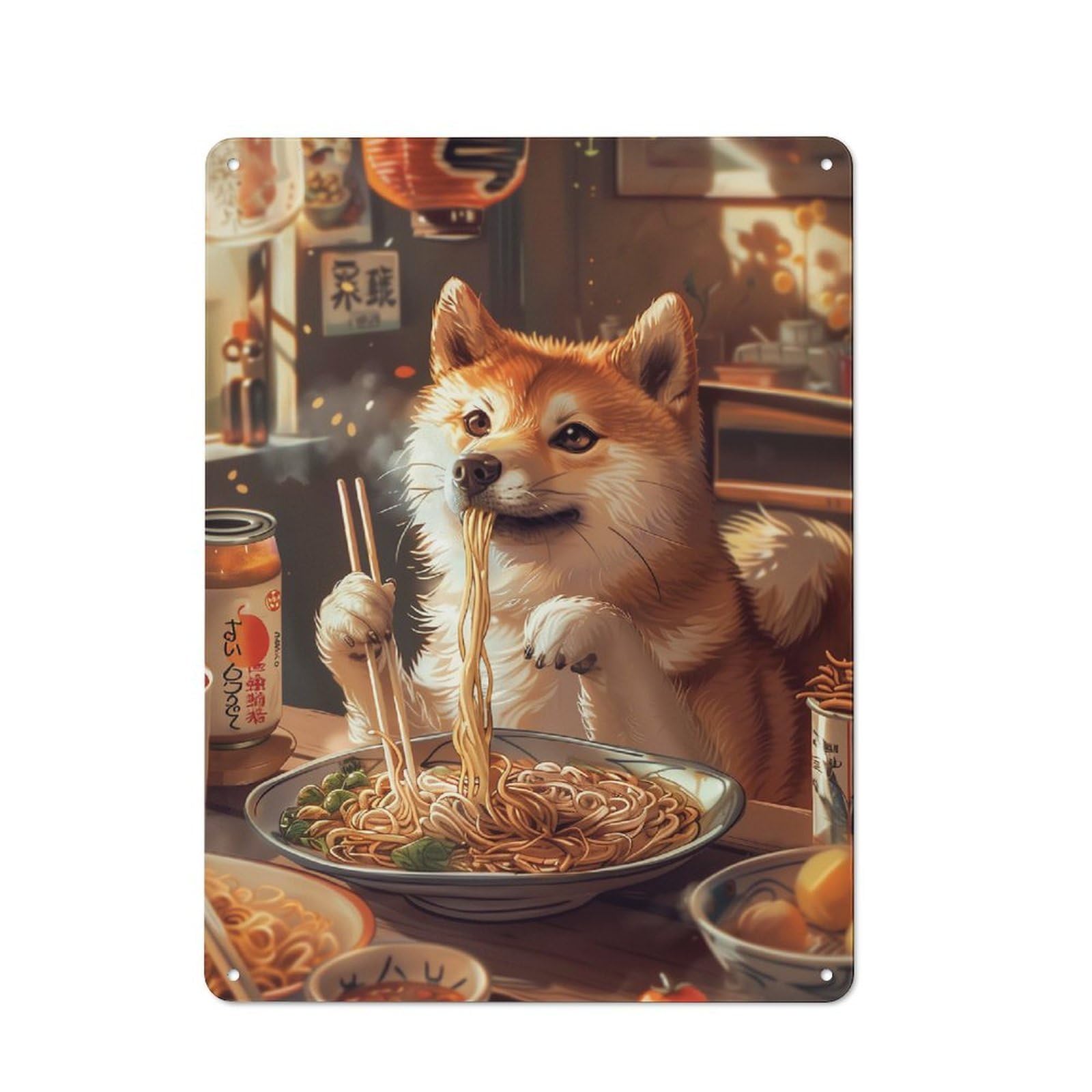 Ramen Shiba Inu Industrial Metal Sign 40x30cm, Clean Industrial Loft Wall Plaque for Modern Home, Workshop, Office Or Cafe