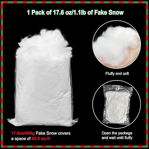 Vista 13 de Decoración de nieve falsa de Navidad, decoración de nieve artificial esponjosa, resistente al fuego, manta de nieve de algodón para interiores