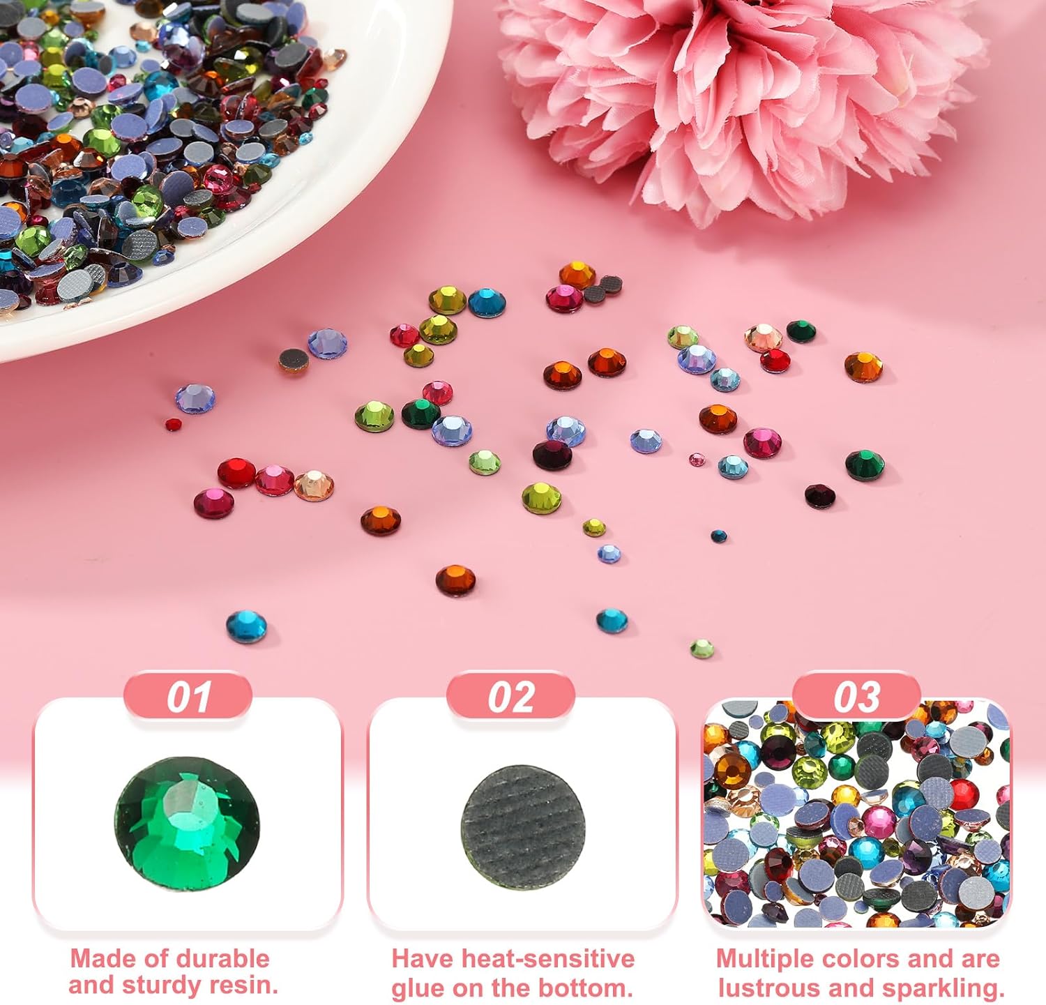 uxcell 2880 Pcs Hotfix Rhinestone Flatback 2.8mm Gem Crystal Round Resin Trims Beads Gem for Crafts Clothes DIY Decoration Nail Art, (SS10, Dark Green) - Image 4