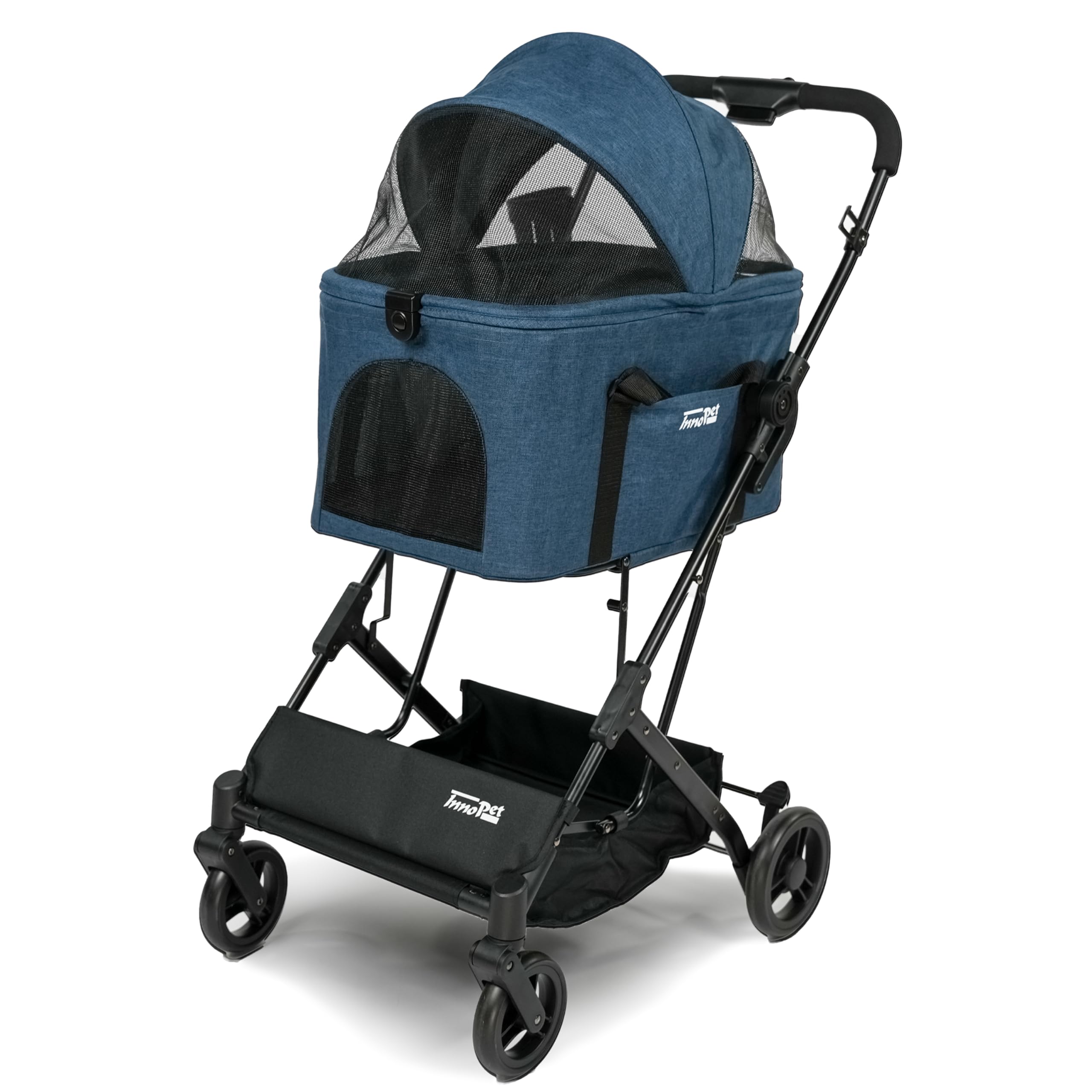 Innopet 2 en 1 carrito compacto - Cochecito plegable con transportín desmontable y asiento de coche, para perros y gatos hasta 20kg, con cesta y portavasos