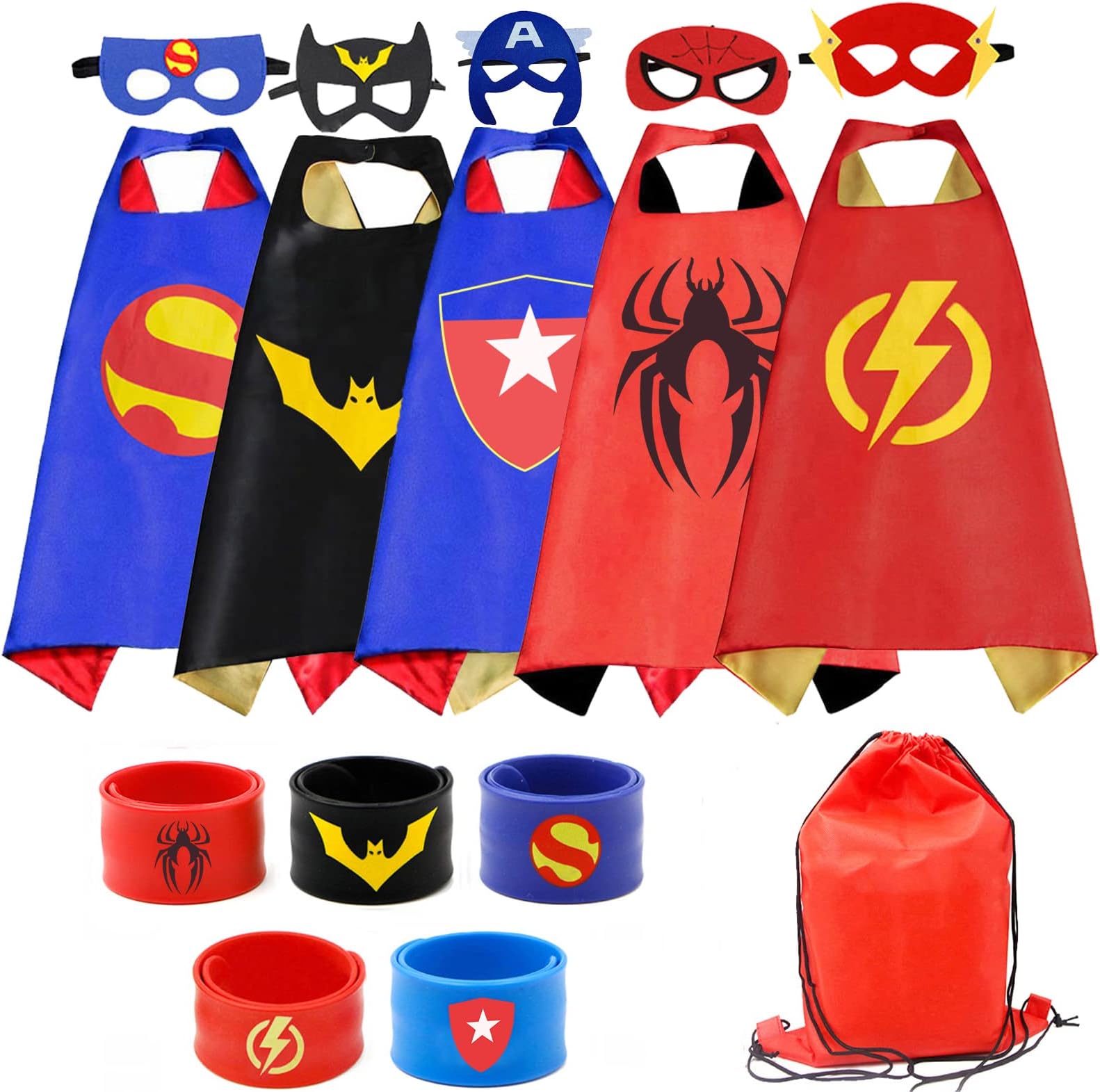 Kids Dress Up Superhero Capes Set and Slap Bracelets for Boys Girls Costumes Birthday Party Gifts