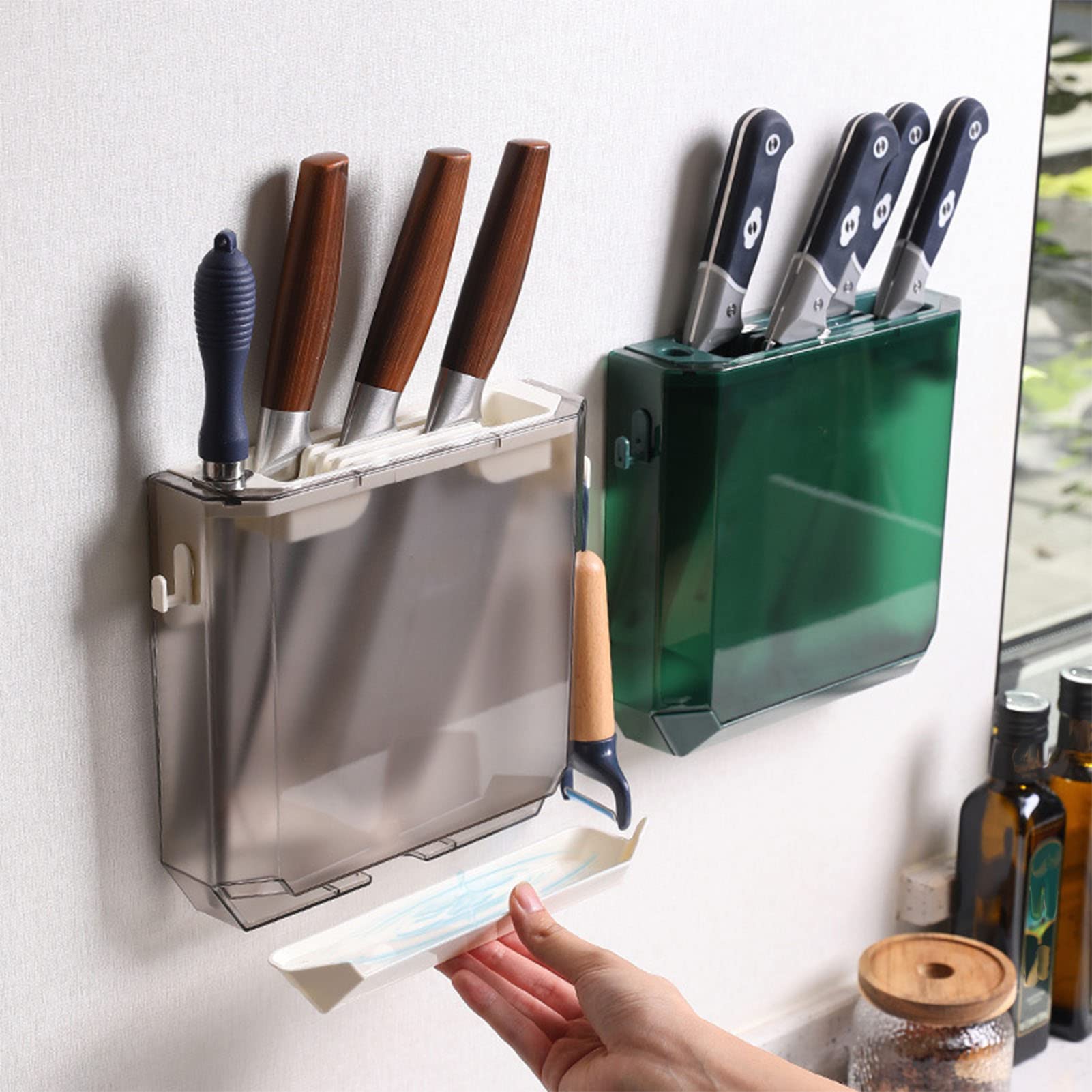 Knife Block, Knife Holders for Counter Top Transparent PET Wall Mounted Knife Storage Kitchen Knife Holder Knife Block Holder (Green)