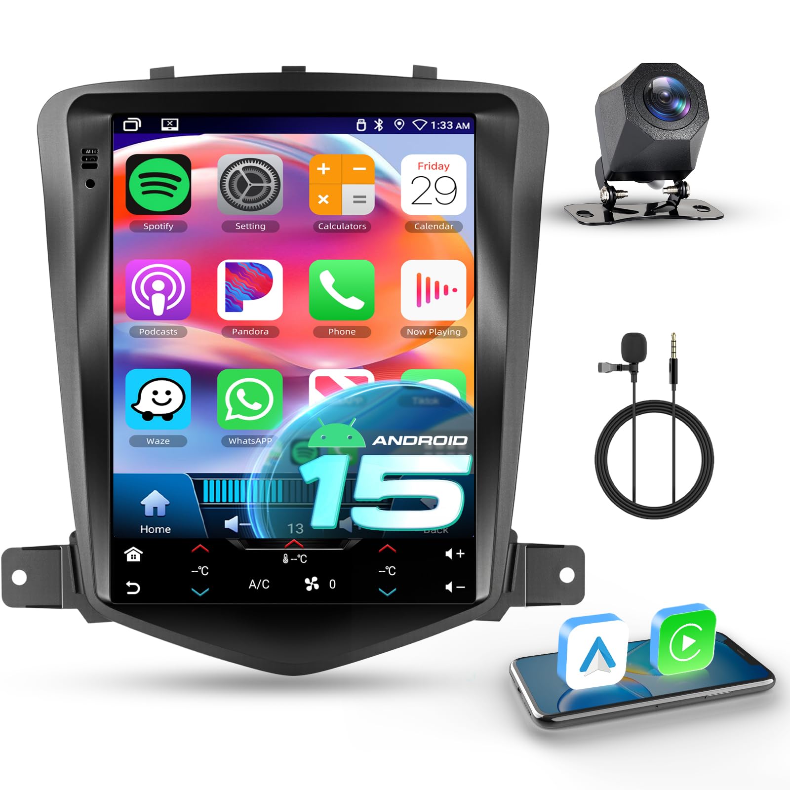 【8 Núcleo 6+128G】 Hodozzy Carplay Radio Coche para Coche para Chevrolet Cruze J300 2009-2014,9.7 Pulgadas Autorradio Bluetooth con Pantalla Táctil con Android Auto/WiFi/GPS/RDS/FM/USB/DSP