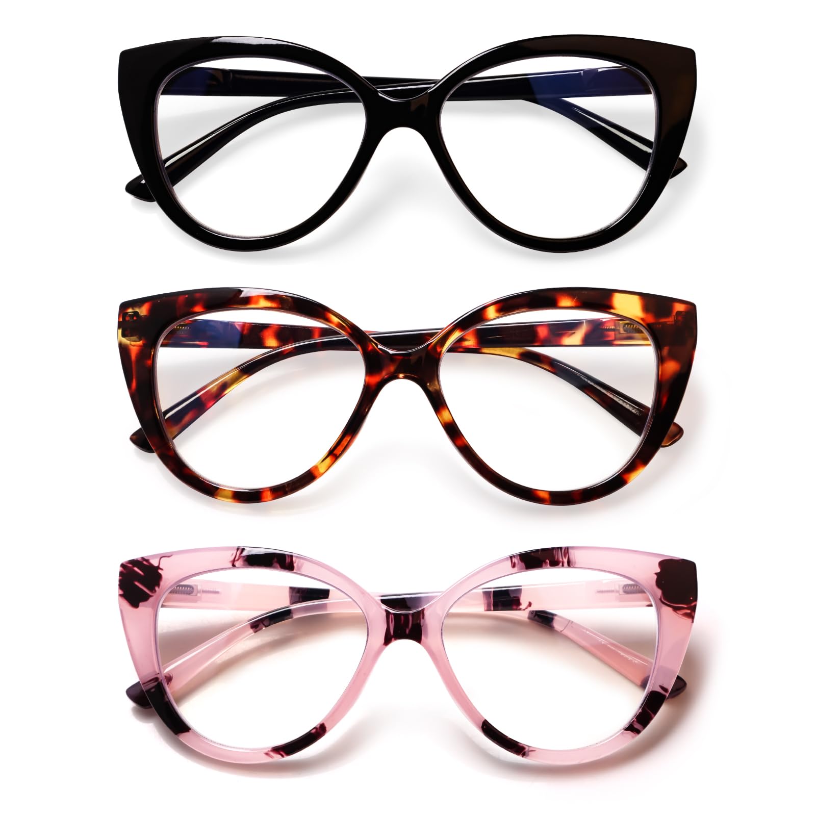 JOSCHOO Reading Glasses for Women 3 Pack Blue Light Blocking Fashion Readers with Spring Hinge Computer Eyeglasses