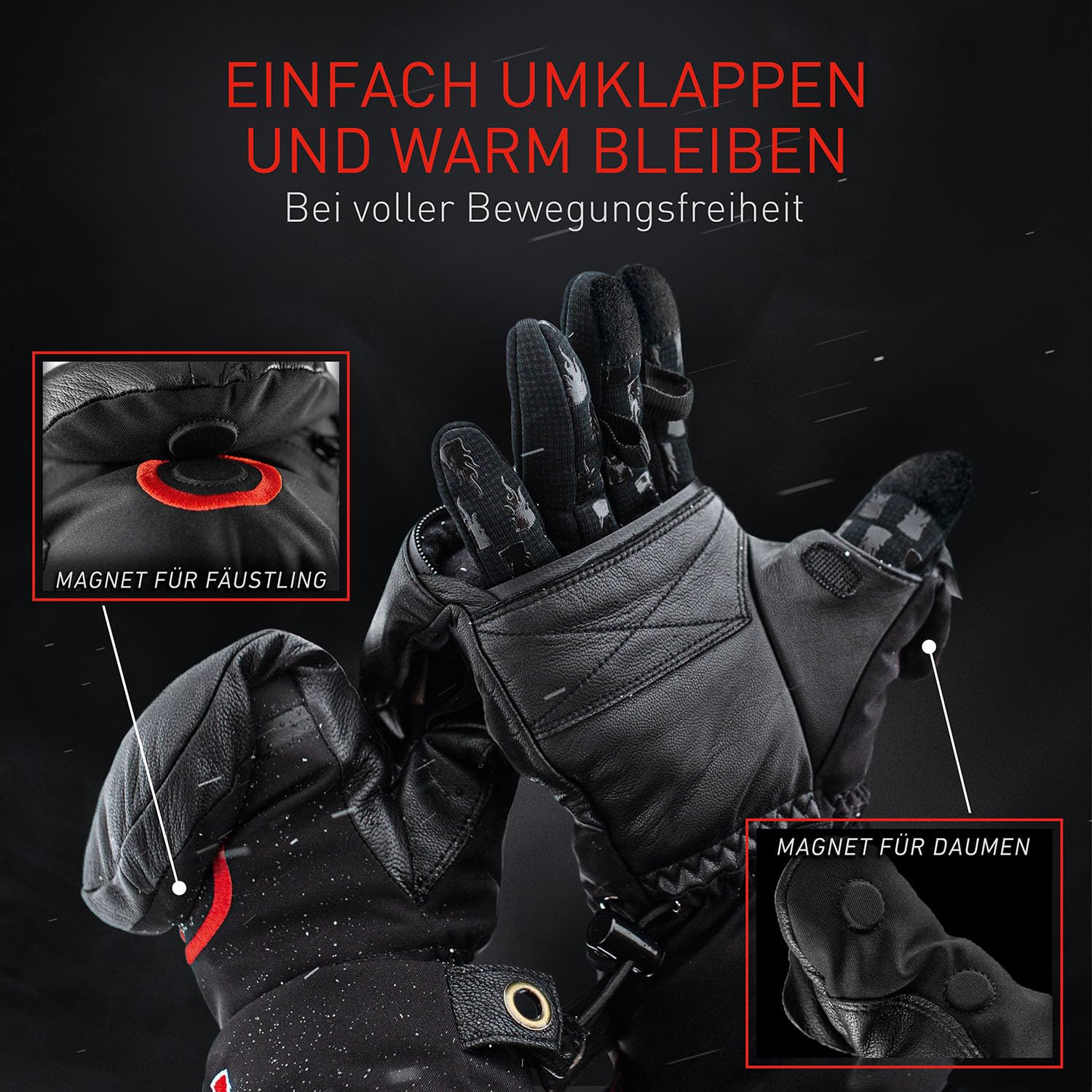 THE HEAT COMPANY - Heat 3 SMART PRO – Die Handschuh Innovation – Fingerhandschuhe und Fäustling in Einem - Hantieren und trotzdem warm bleiben - No.1 Fotohandschuhe, Outdoor, Skifahren, Damen, Herren