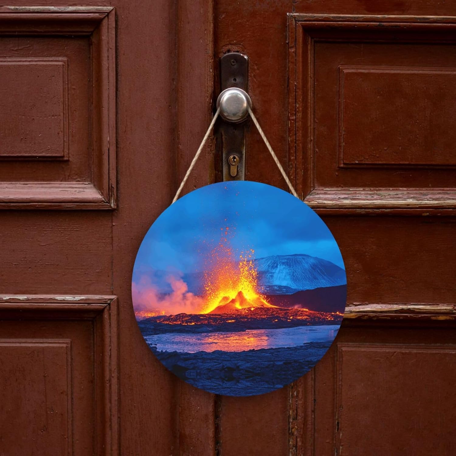 Lava Round Ornaments - Wood Slice Ornaments, Round Wood Panel Painting for Holiday and Home Decor
