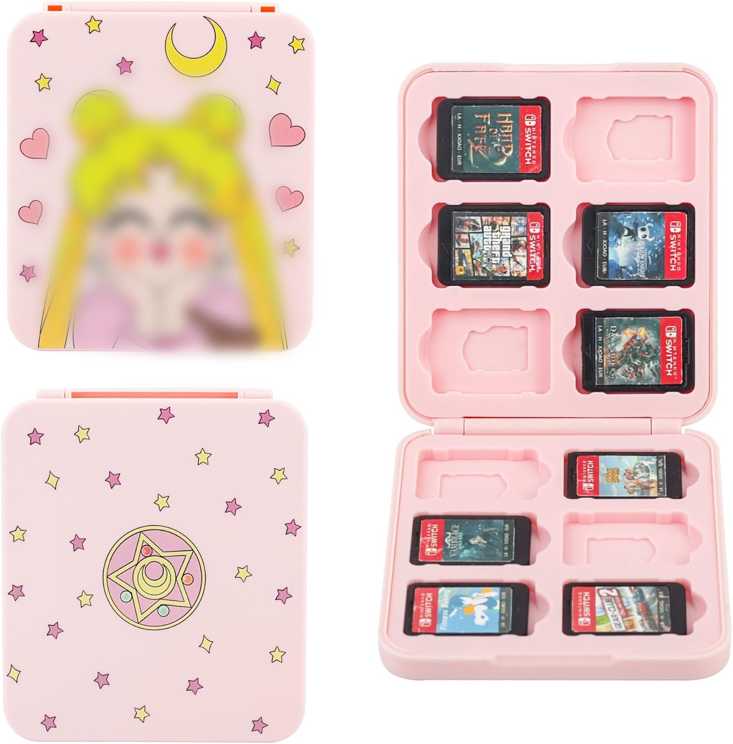 FUNDIARY 12 Game Card Slots Storage Case for Nintendo Switch & Switch OLED, Soft Silicone Lined Pink Case with Snap Closure and Utility Pocket