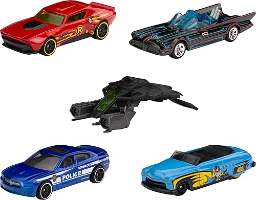 Hot Wheels Batman - Juego de 5 autos de juguete con temática de Batman en escala 1:64 (los estilos pueden variar)