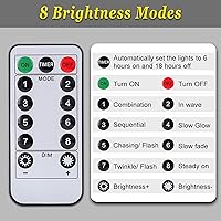 Vista 4 de Luces para sombrilla de patio, 8 modos de iluminación, 104 luces LED con control remoto, funciona con pilas, para restaurante, cafetería, jardín, al