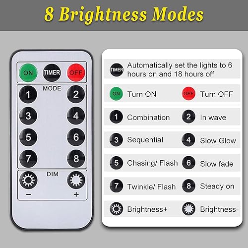 Miniatura 4 de Luces para sombrilla de patio, 8 modos de iluminación, 104 luces LED con control remoto, funciona con pilas, para restaurante, cafetería, jardín, al