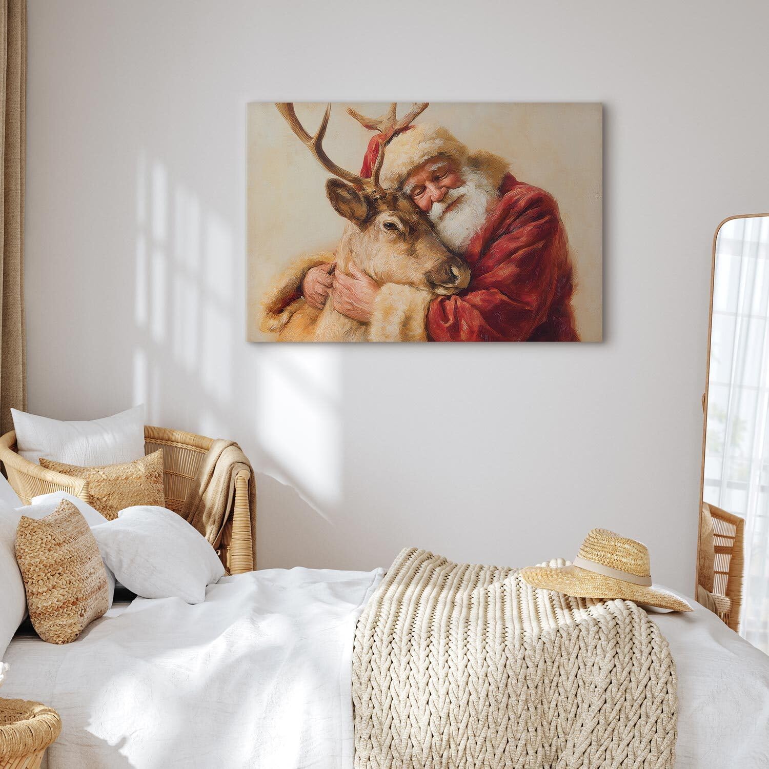 decomonkey Impression sur Toile Père Noël avec renne 60x40 cm 1 Pièce | Tableau decoration murale, Cadre en Bois, Photo Déco, Cuisine Père Noël Renne Noël, Tendue sur chassis en bois