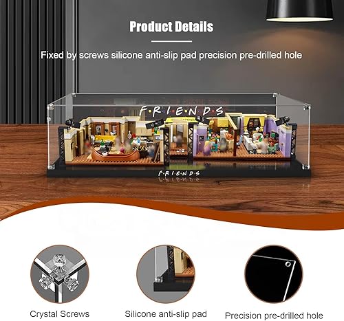 Miniatura 5 de Vitrina acrílica para Lego Friends Apartments 10292, caja de exhibición a prueba de polvo, placa acrílica transparente con base y fondo pintado HD