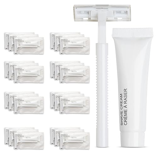 World Amenities Kit de afeitado (Clear Frosted Sachet) - Servicios del hotel 288 unidades - Incluye maquinilla de afeitar de hoja doble y crema de