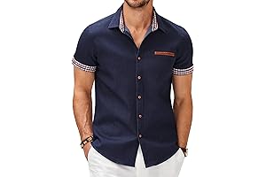 Versatile Button-Down for Spring Fashion: Men's Casual Short Sleeve Plaid Denim Work Shirts