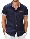 Men&apos;s Casual Cotton Short Sleeve Button Down Dress Shirt Plaid Collar Denim Work Shirts