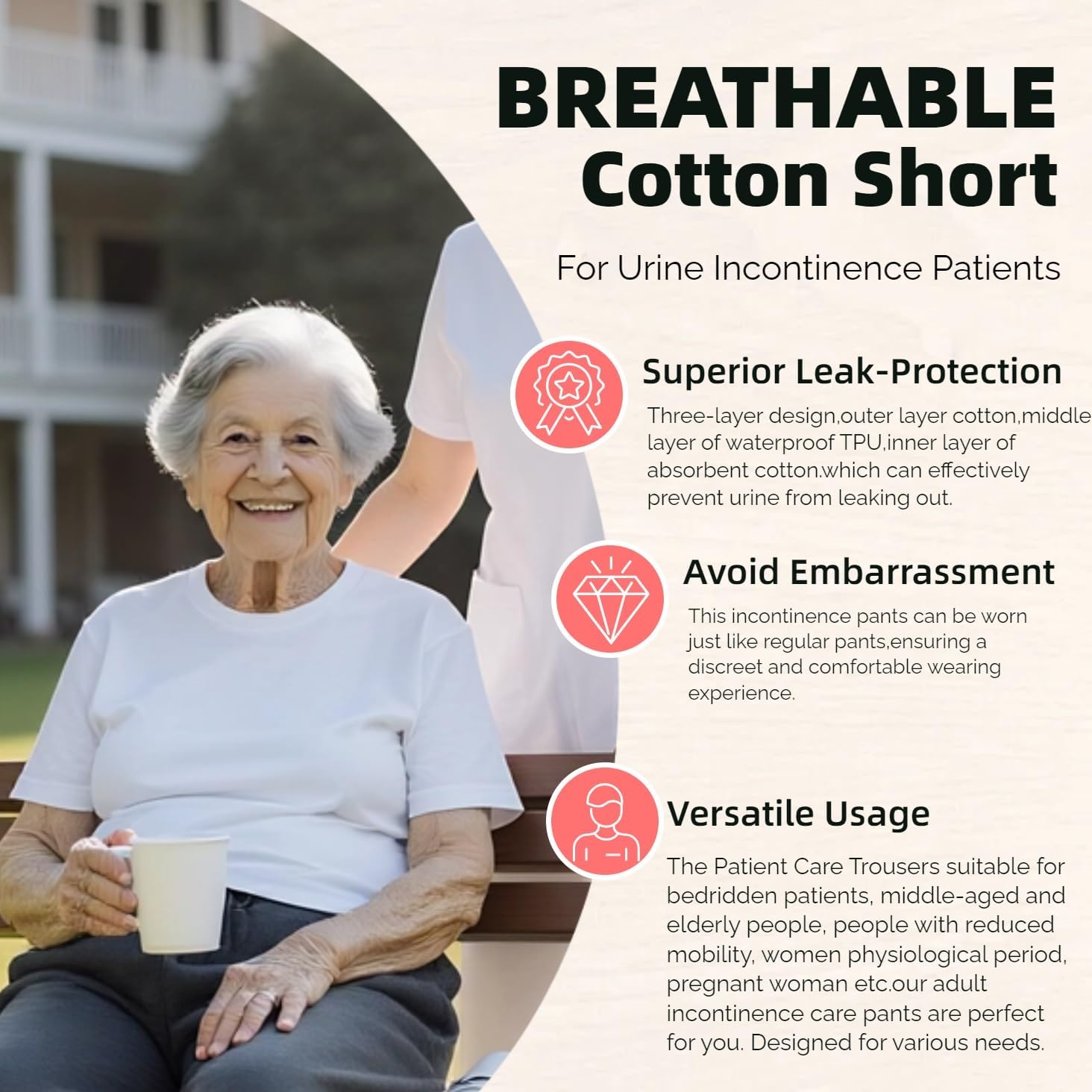 TPU Waterproof and Leak-Proof Patient Care Pants,Reusable Incontinence Pants,Leak-Proof and Washable Urinary Incontinence Pants Suitable for Mobility Impaired(Gray, L) - Image 4