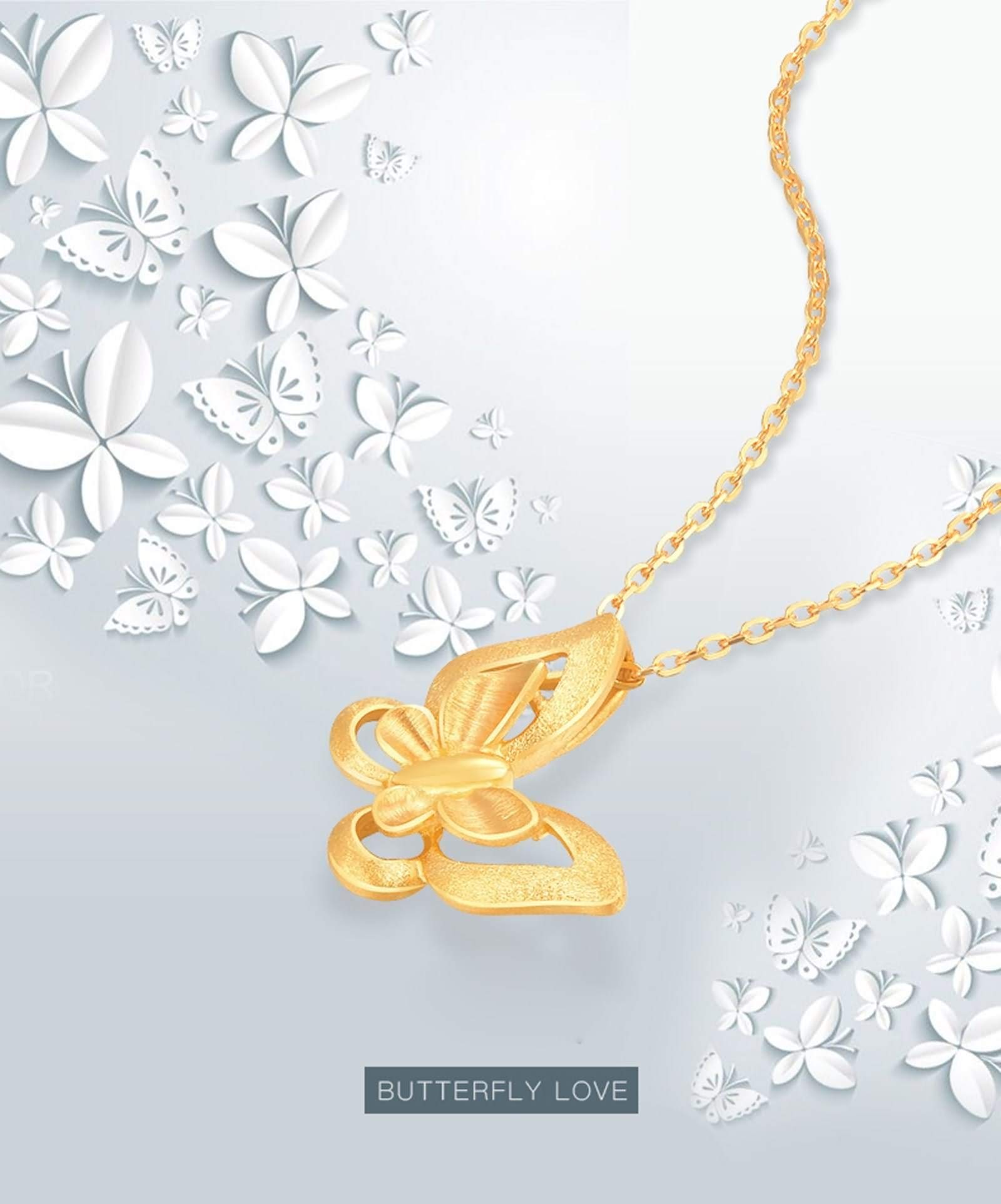 18 Karat Gelbgold Damen-Schmetterlings-Halskette, Hochzeits-Halskette für Bräute
