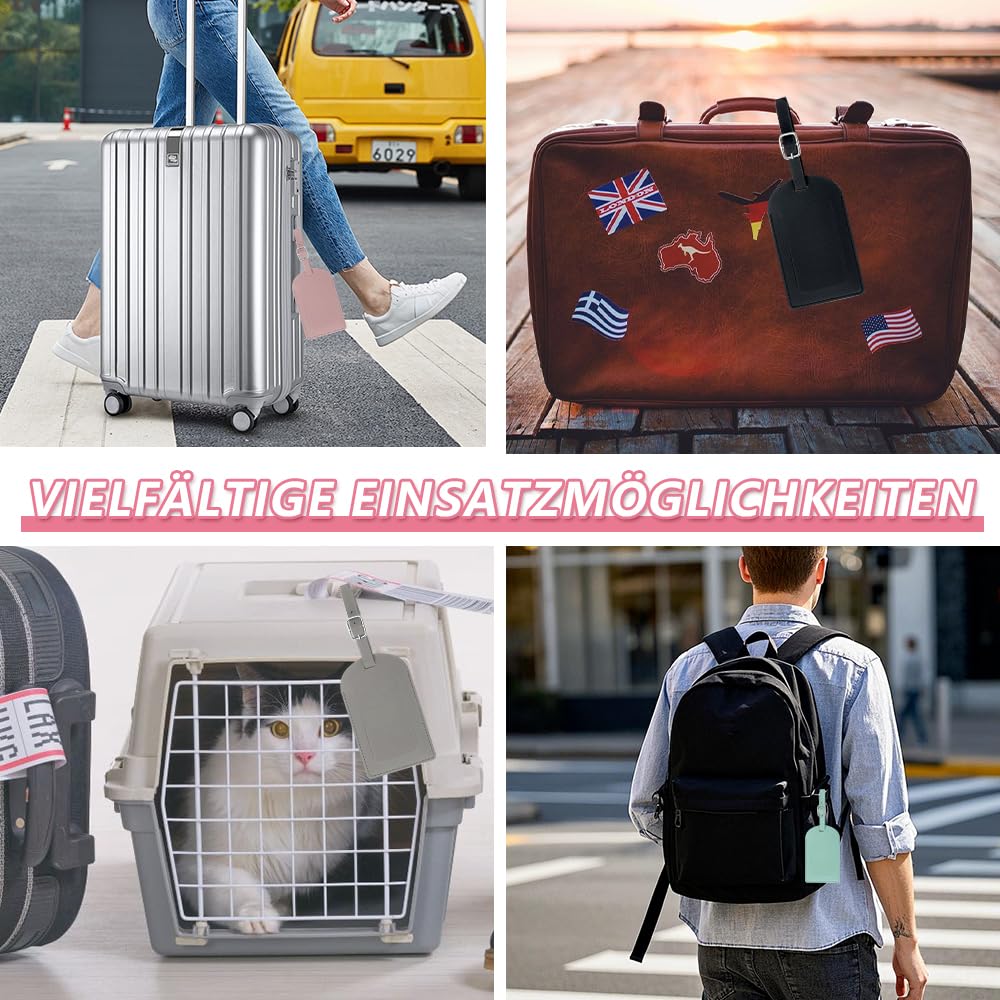Lot de 4 étiquettes de bagage, en cuir PU, étanches, avec boucle réglable, pour les voyages d'affaires, les voyages en avion, les couples, les cadeaux de voyage de mariage (4 couleurs)