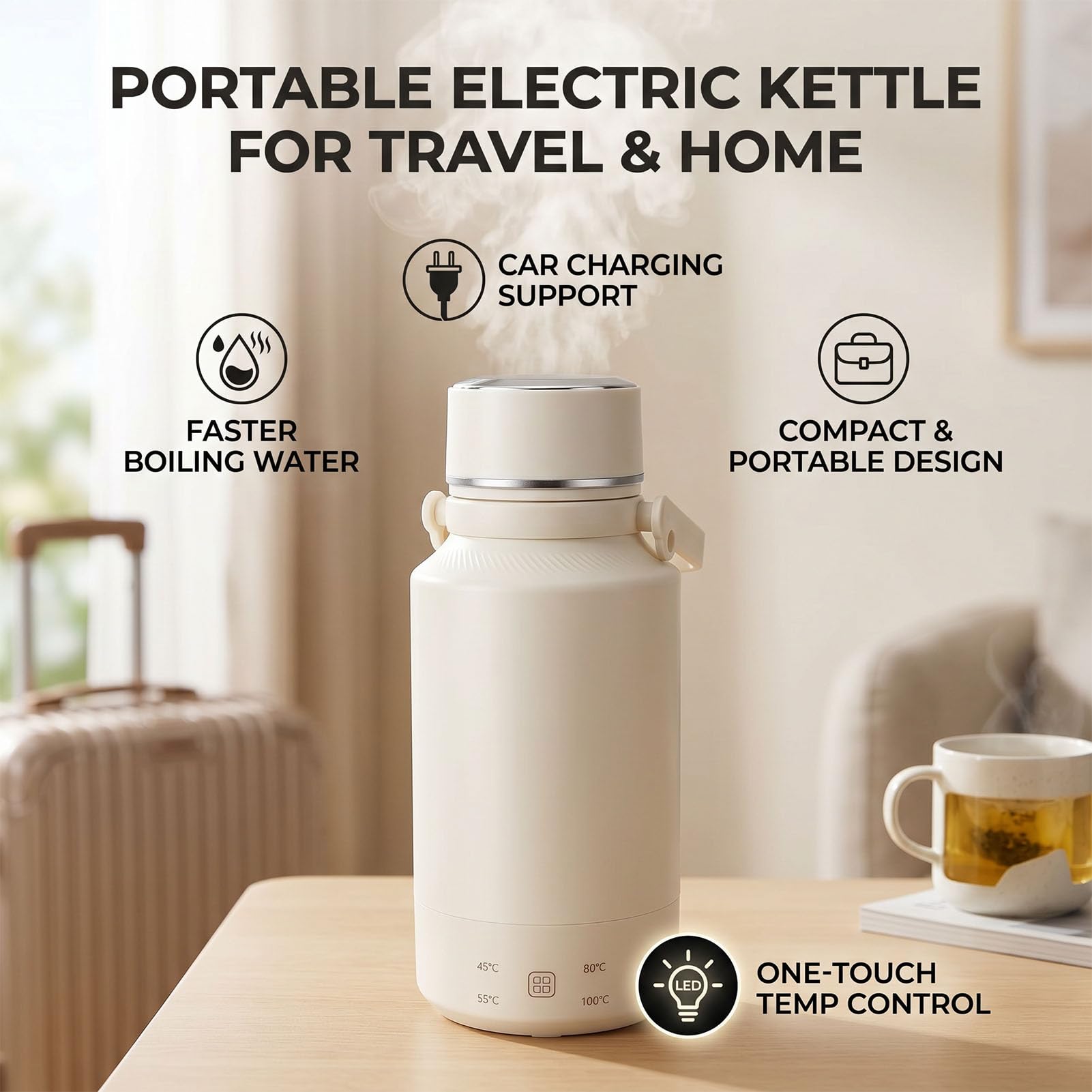 Naroote Bouilloire Voyage Chauffage Rapide Acier Inoxydable (Prise UE 220V)