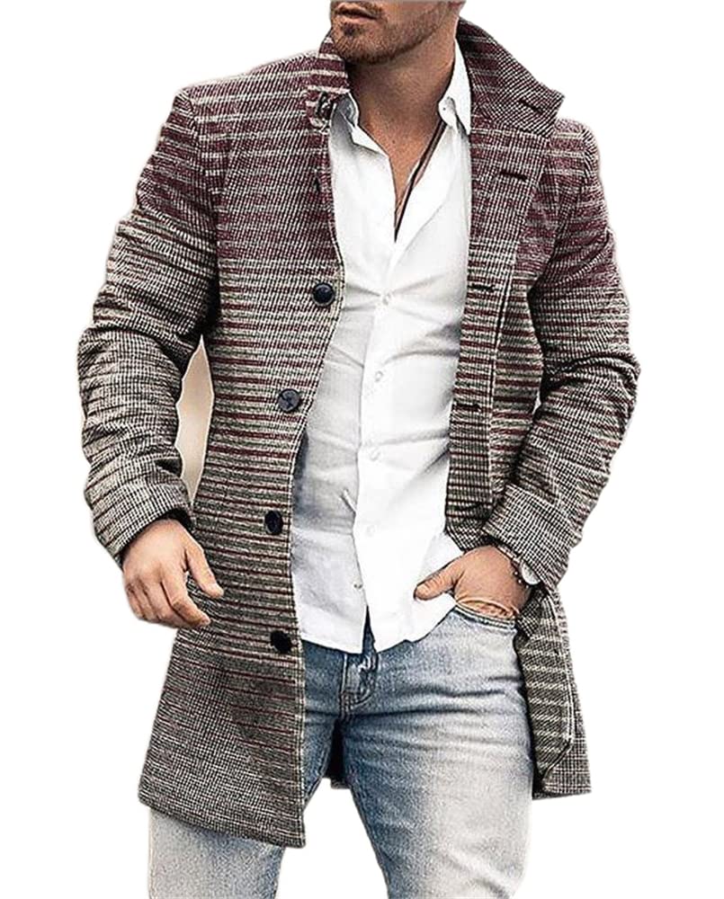 Abrigo Hombre Cuello Pie Ajustado Con Bolsillos Longitud Media Color Sólido Chaqueta Hombre Tendencia Retro Estampado Manga Larga Chaqueta Urbano Estilo Callejero Tweed Abrigo