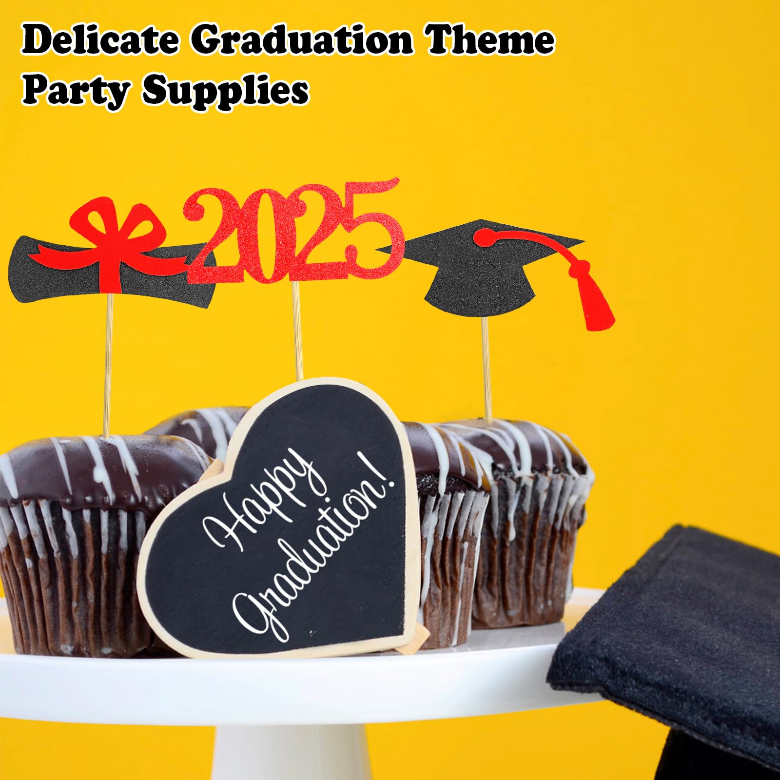STARSIDE Graduation Cake Toppers – 48 Pack, Red & Black, 2025 Grad Cupcake Toppers & Cake Decorations - View #4
