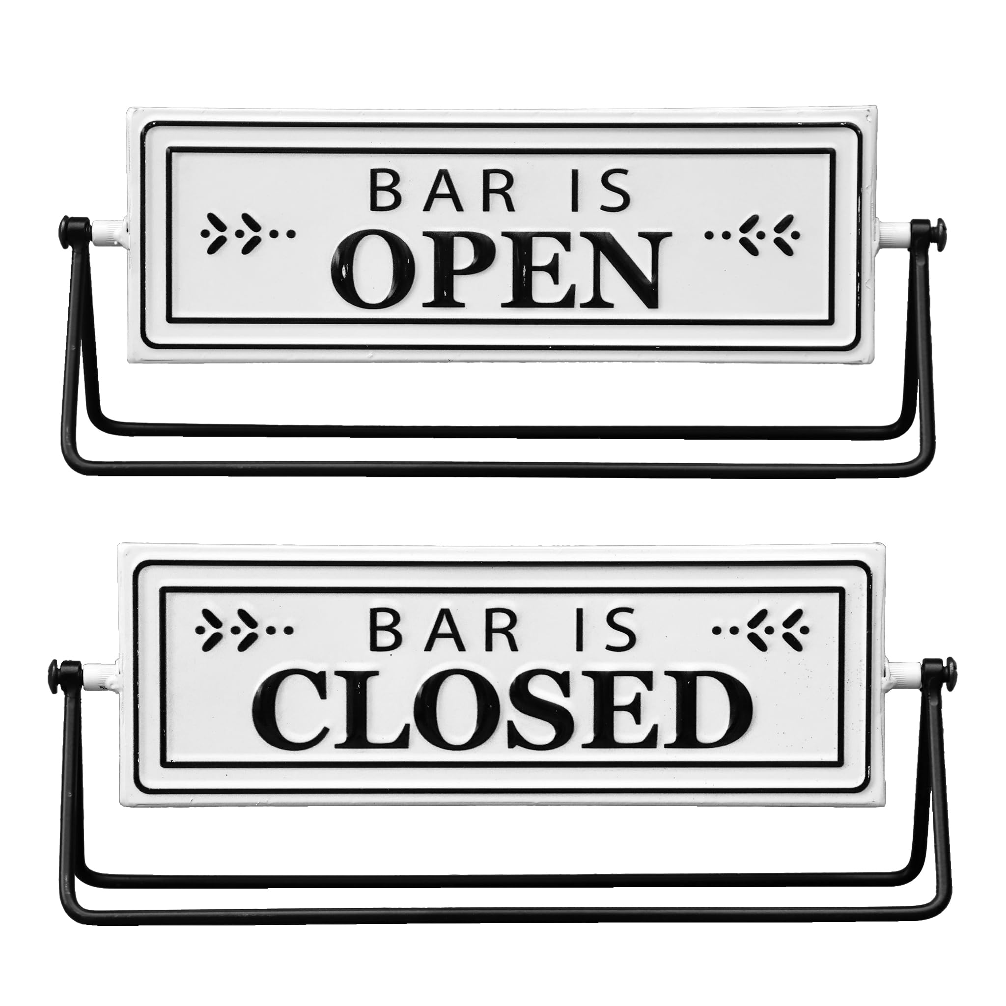 Swivel Bar is Open Closed Sign, Handmade Metal Tabletop Decor for Kitchen or Office Coffee Bar Decor with Black Stand and Embossed Letters