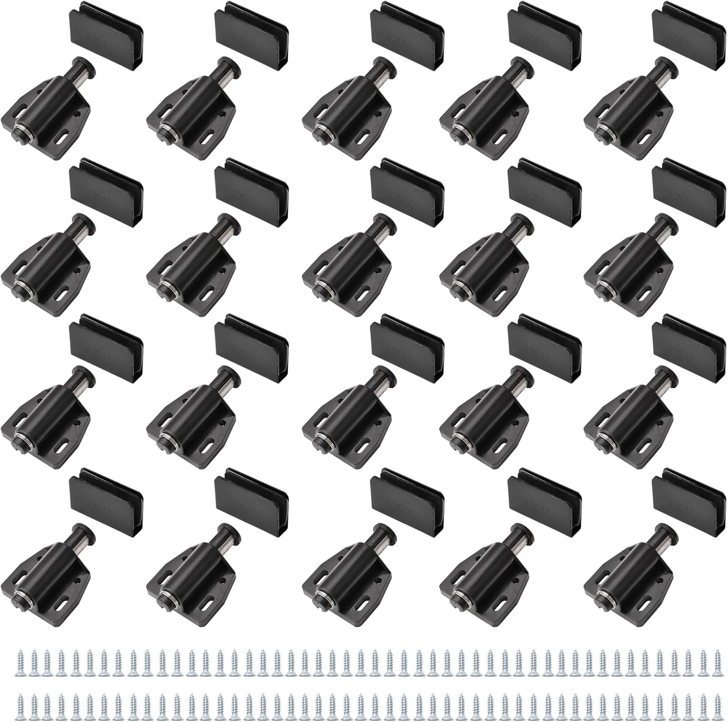20 Sets Glass Door Magnetic Catch Closures Push Open Single Glass Door Magnetic Touch Latches with Adjustable Cabinet Clamp, Fit for 3-6mm Free-Swinging Door (Black)
