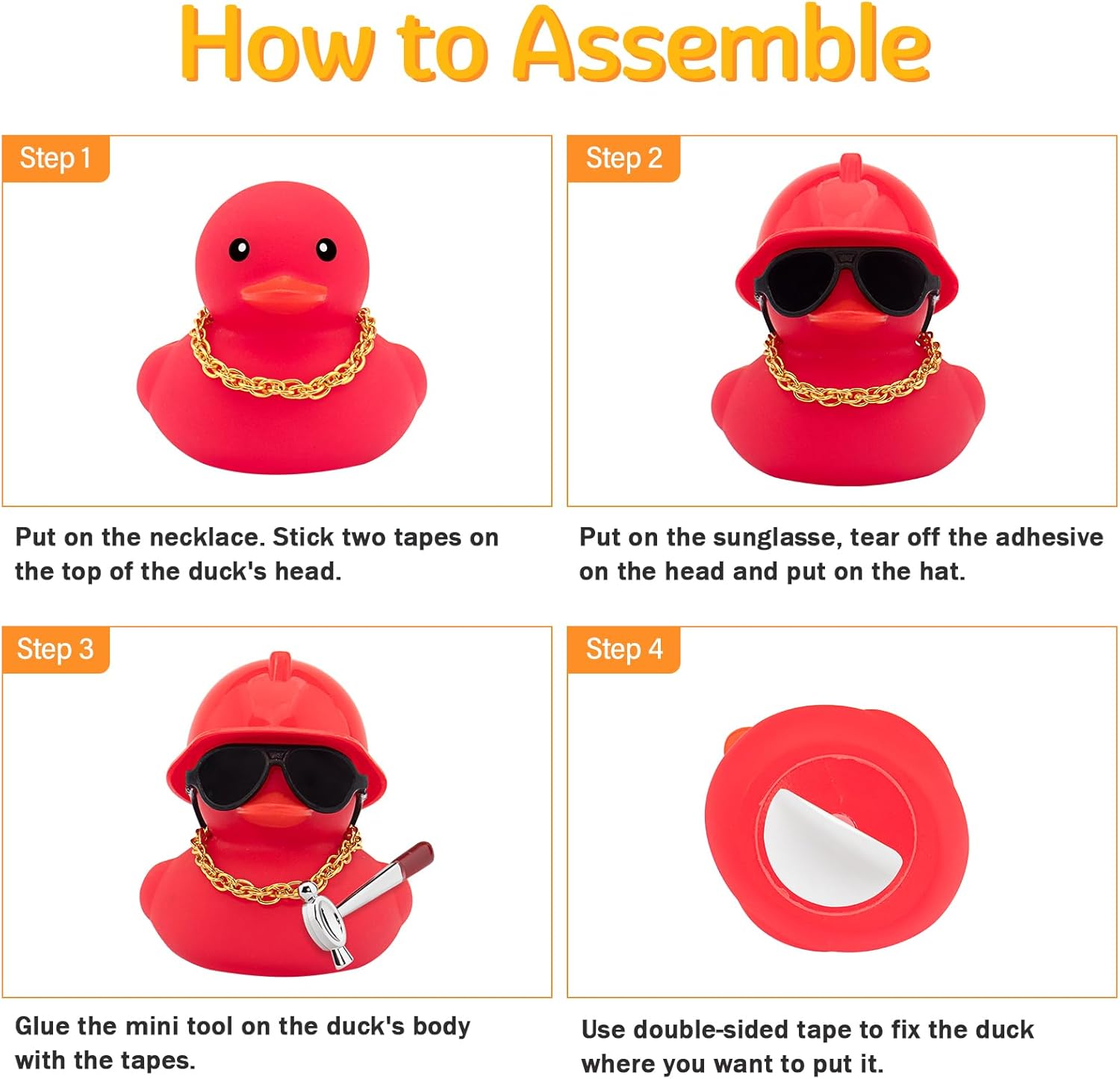 wonuu 24pcs Construction Worker Rubber Ducks with Pliers, Pruning Shears, Hand Saw, Screwdriver, Wrench, Hammer, Helmets, Sunglasses, Gold Chains, Occupation Cosplay Colorful Duckies