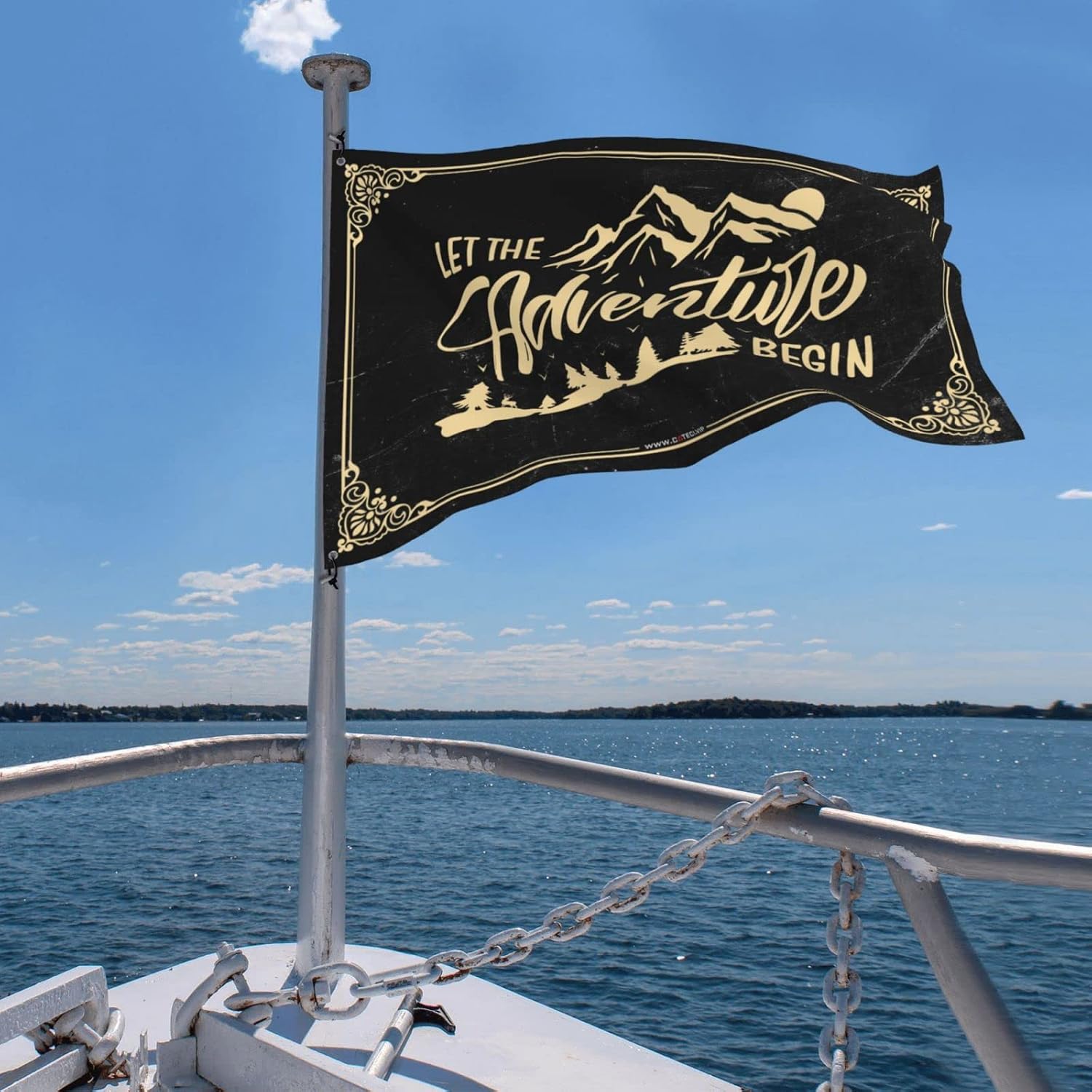 COTECI Stuff For Boys Room Let The Adventure Begin Flag Garden Flags Funny Country Decorations For Home (Size : 152X244CM)
