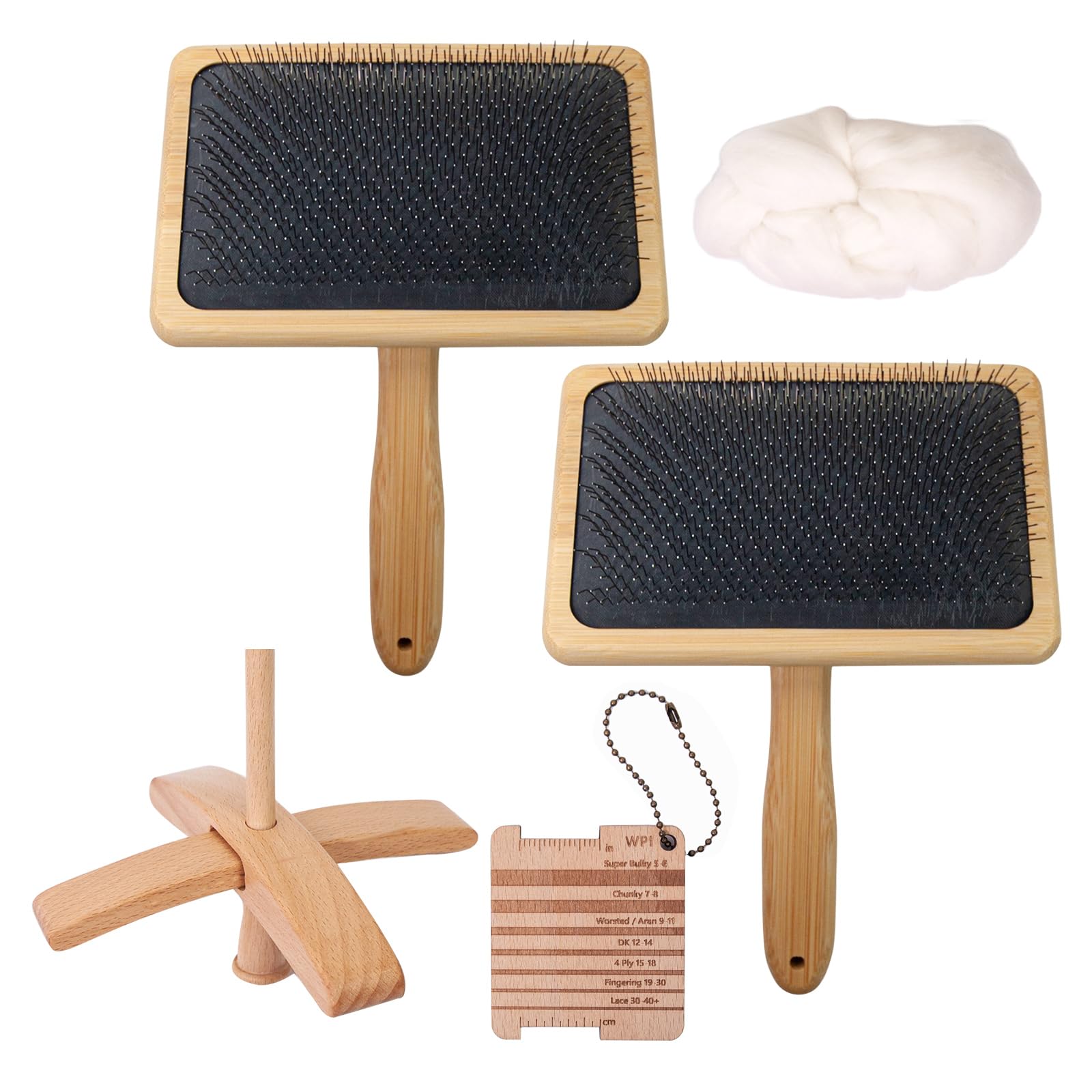 2 pennelli per cardatura in legno con mandrino a goccia in legno, pettine per la pulizia di feltro, per moquette, feltro, miscelazione e cardatura lana (L)