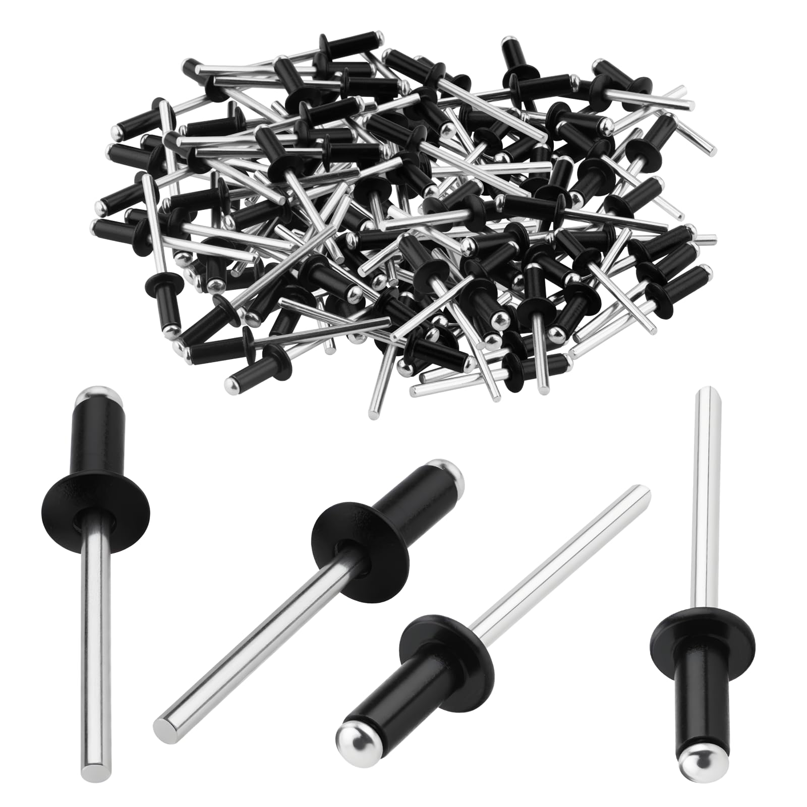 TXXATX 4x12 mm Aluminium Blind Rivets 120 Pieces Black Dome Head Pop Rivets Open End Rivet for Metal Wood Plastic Furniture Car Marine Verbindung und Befestigung