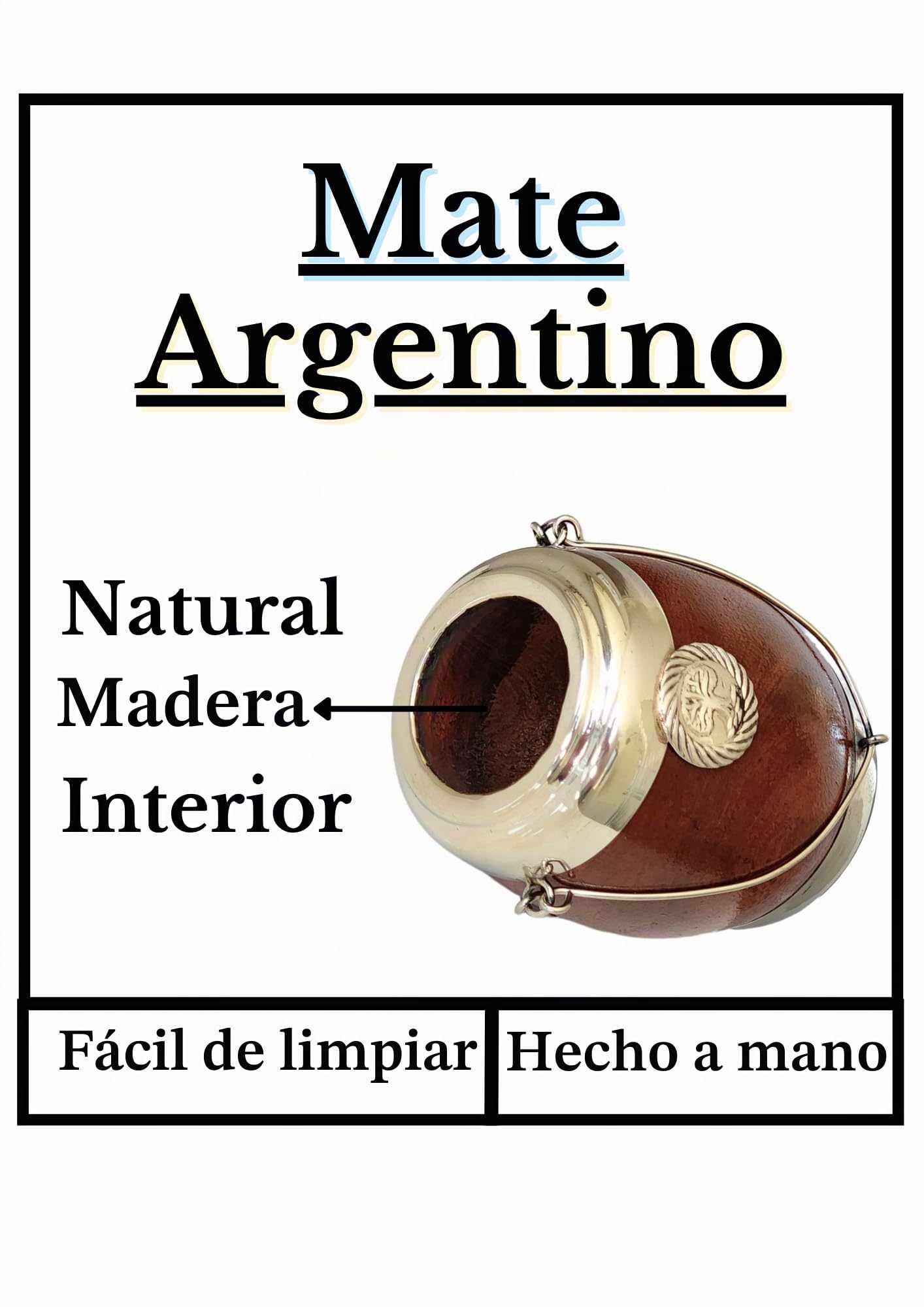 Taza Mate Madera Caldén Argentino, Mate Hecho de Madera de Caldén con Rebubrimiento de Alpaca (Plata Alemana), Diseño Árbol de la Vida.