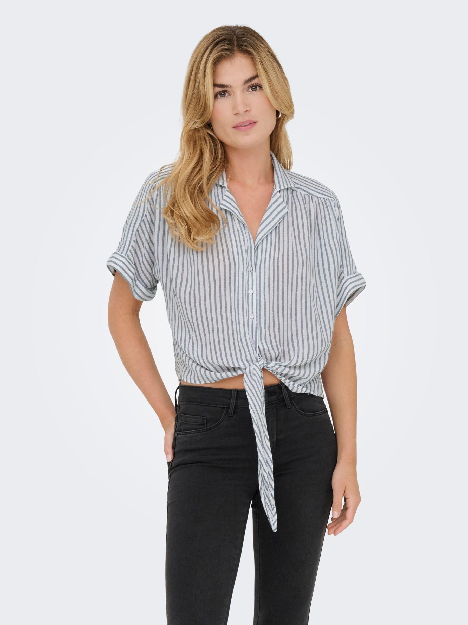 Only Onlpaula Life S/S Tie Shirt Wvn Noos Camisa Femenina Corta Detalle Nudo Mujer (Pack de 1)