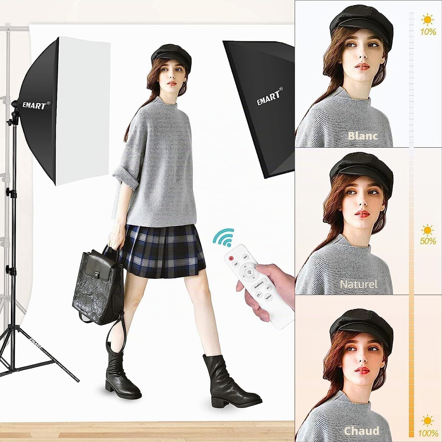 EMART Softbox 50 x 70 cm, Studio Photo et Éclairage à LED à Intensité Variable 85 W 3000-6000 K, Kit Soft Box pour Vidéo, Photographie, Portraits en Studio