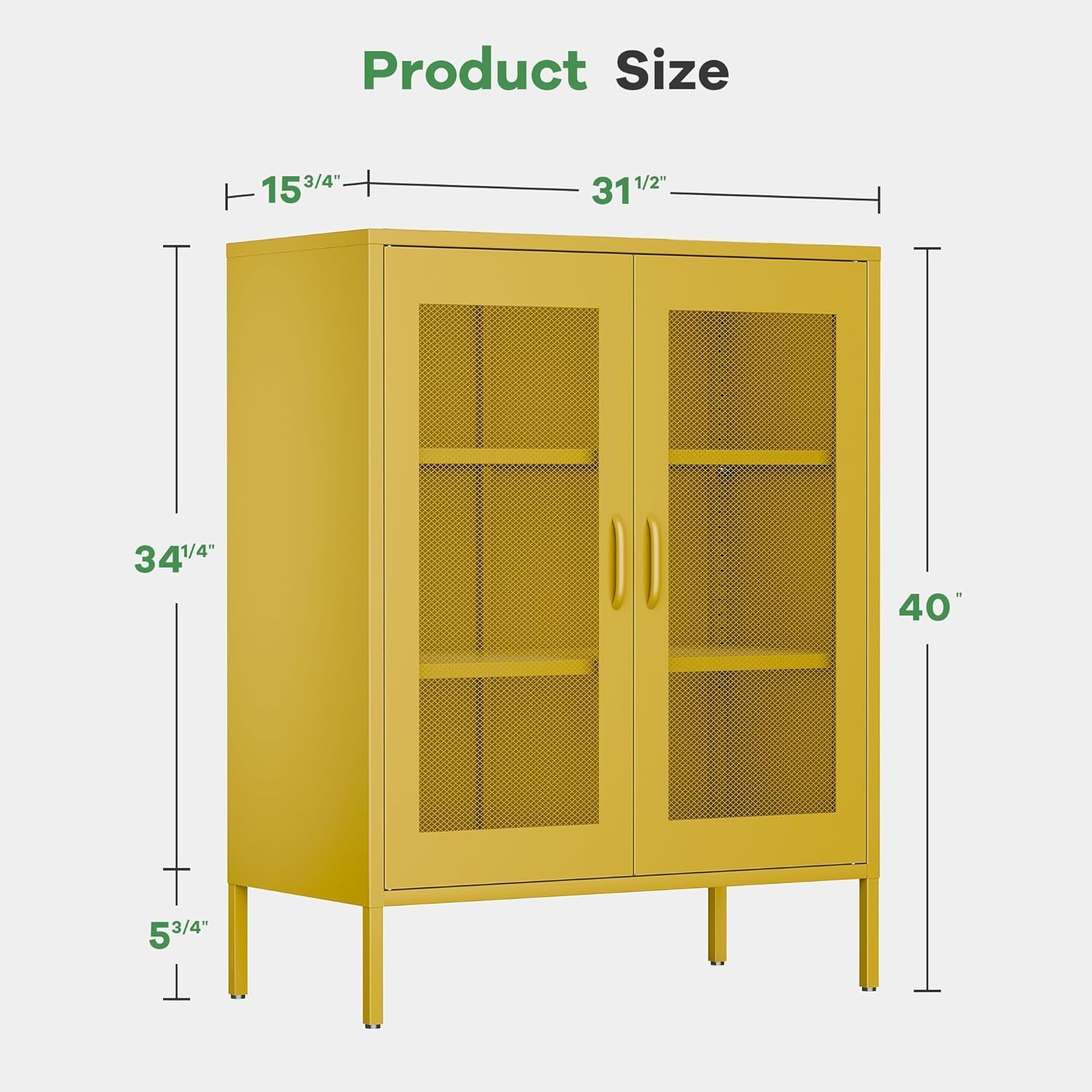 Bathroom Floor Storage Cabinet,40"H Metal Locker, Small Yellow Cabinets With 2 Adjustable Shelves & 4 Doors,Freestanding Sideboard,Pantry Cabinet For Small Spaces,Hallway,Home Office, Kitchen