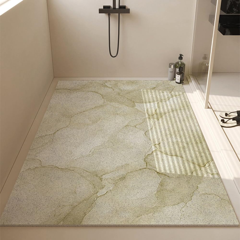 Duschmatte rutschfest 60x80 cm Marmormuster Antirutschmatte dusche mit Ablaufloch Weich Komfort PVC Luffa Duscheinlage rutschfest für Moderne Duschen und feuchte Bereiche
