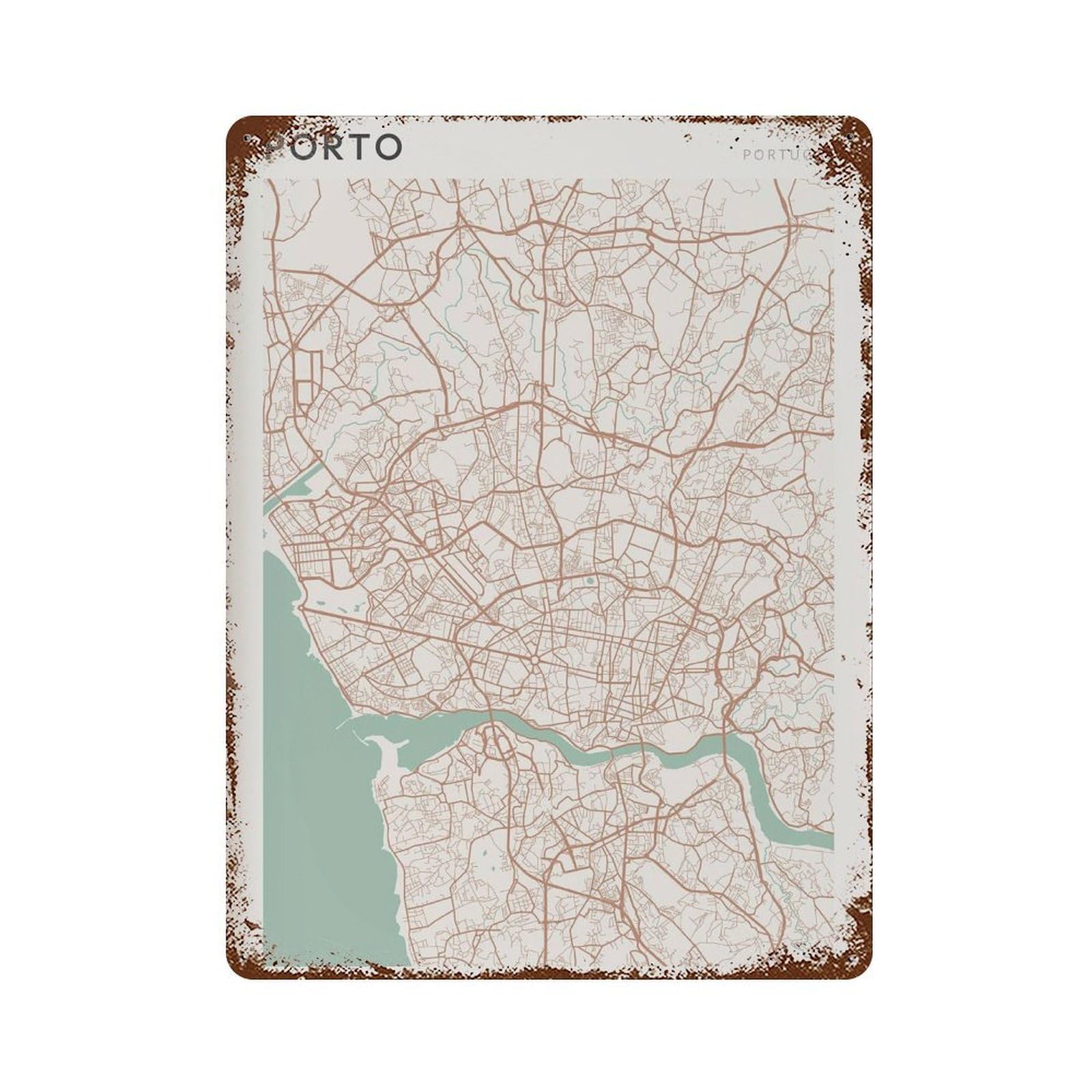 xiaoxiaoshen Porto Map Portugal Travel Gift Scandi Wall Decor Art Metal Tin Poster Modern Home Decor Art Home Bar Shop Decorations Vintage Sign 40x30cm