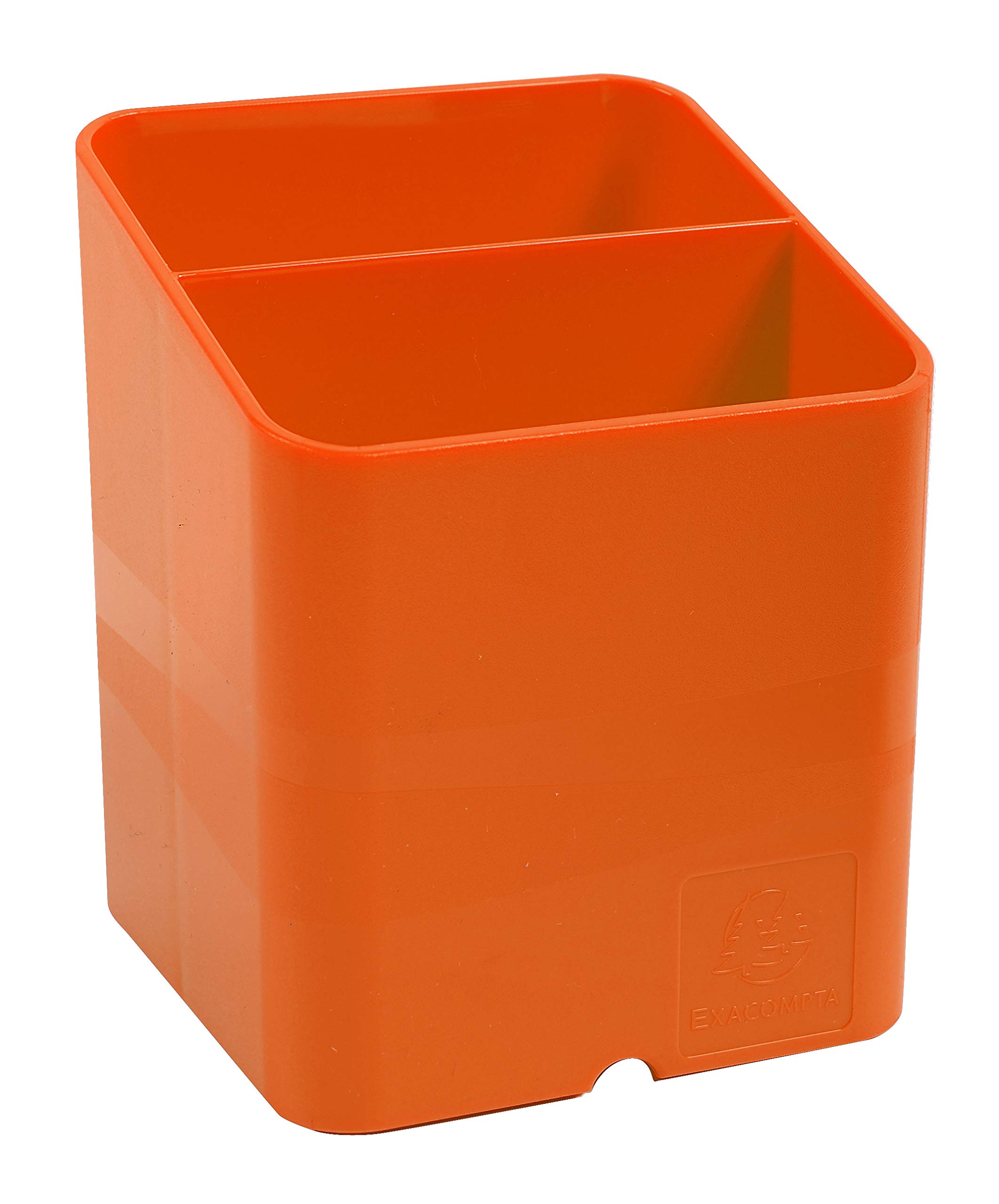 Exacompta - Ref 67788D - Iderama Collection - Pen-Cube Pen Pot - 74 x 74 x 93mm in Size, Space-Saving Design, 2 Sections for Desk Organisation - Mandarin