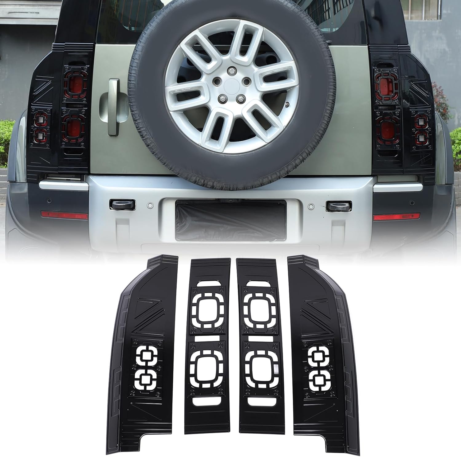 4PCS Tail Light Cover Kit Compatible with Land Rover Defender 90 110 130 2020-2025 ABS Tail Light Guards Protection Covers Armor Trim Exterior Accessories