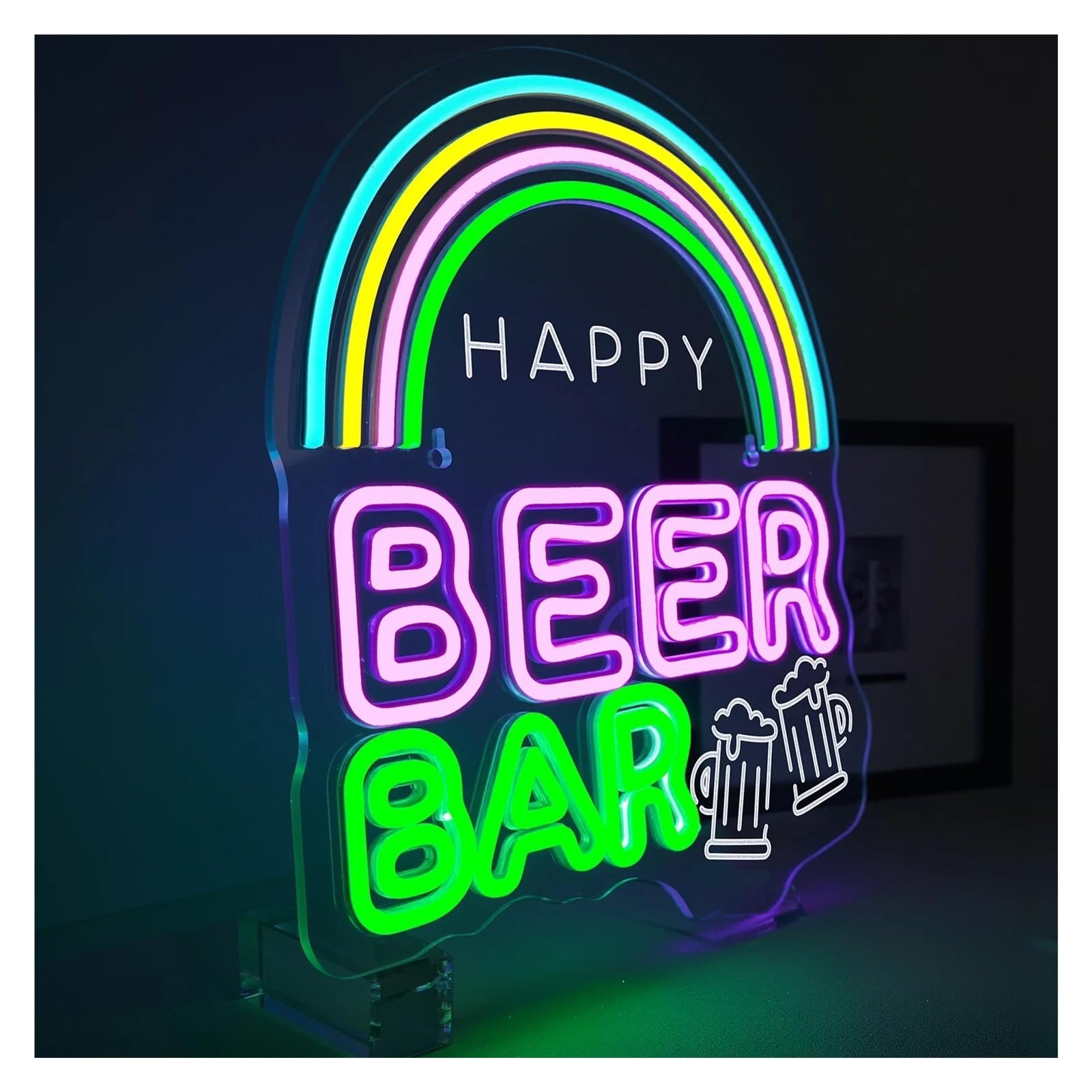 Decoración Lámparas Letrero De Neón Happy Beer Bar Con Luz LED Regulable Y Alimentación Por USB Para Bar, Pub, Fiesta, Club, Decoración De Pared, 45cmx42cm