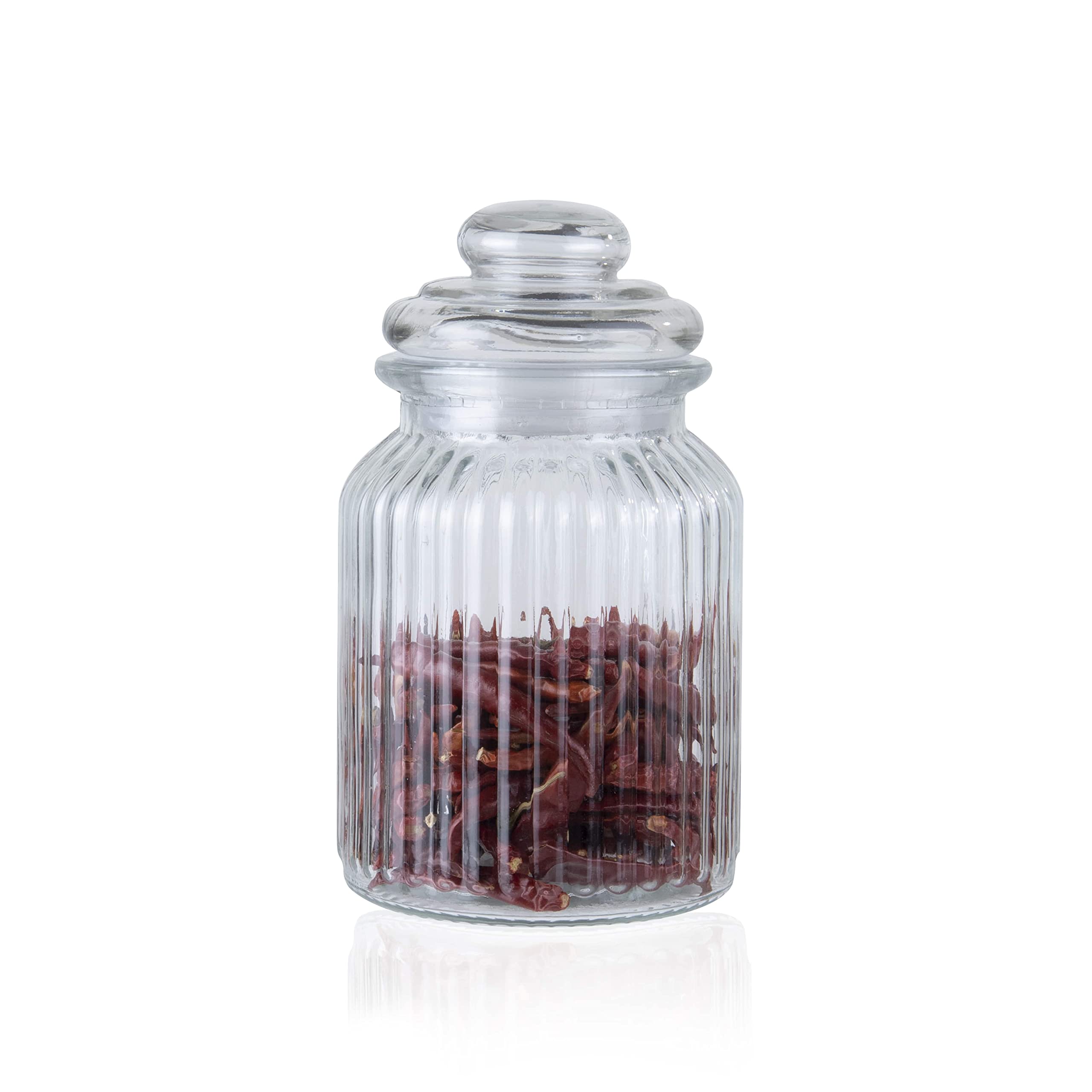 ORNAMI Ribbed Glass Storage Kitchen Jar with Airtight Lid (1L)