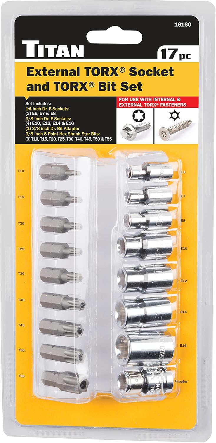 Titan Tools 16160 17-Piece External Torx Socket and Bit Set