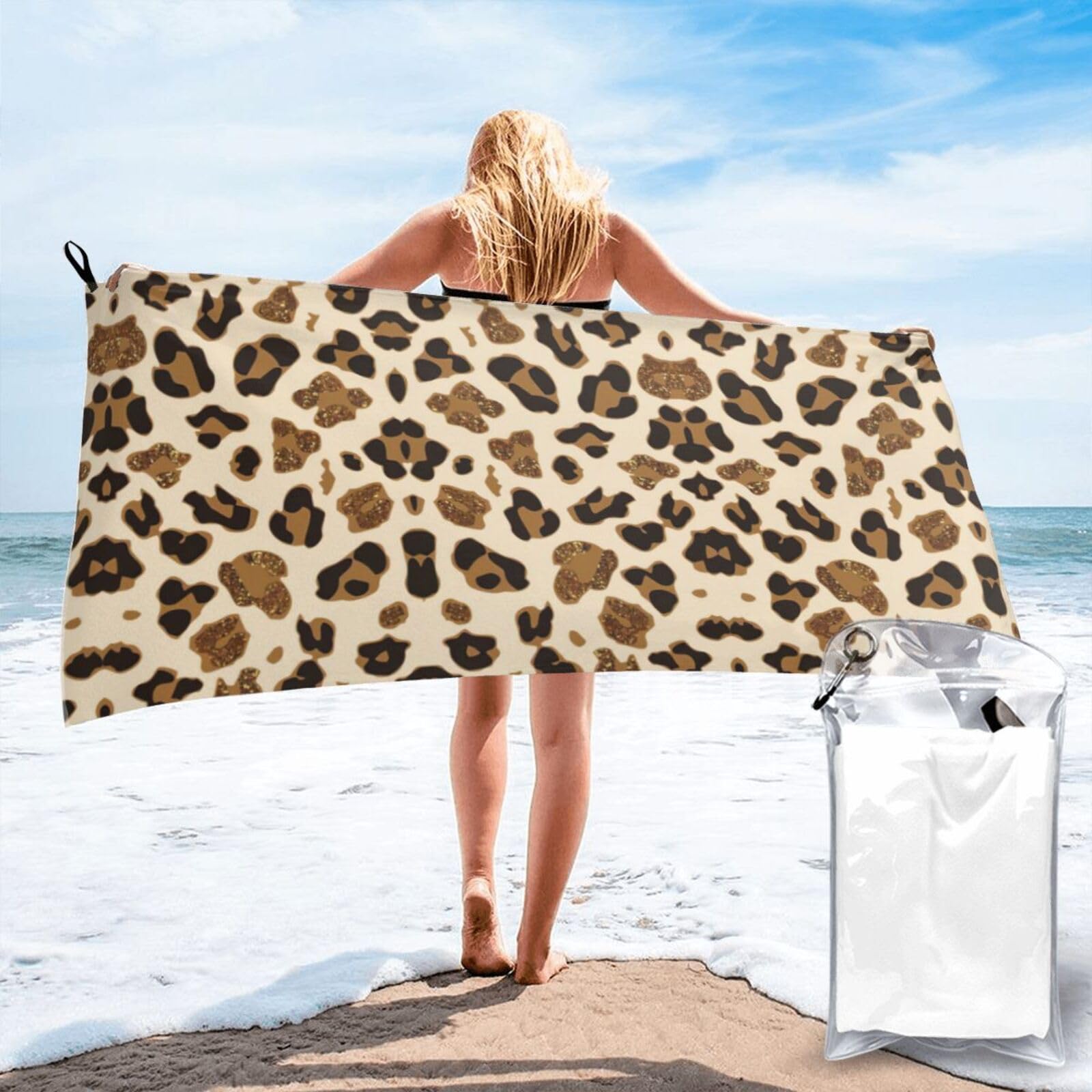 VCzsdff Animal Leopard Print Quick Dry Towel Compact Beach Shower Wrap For Camping Fitness
