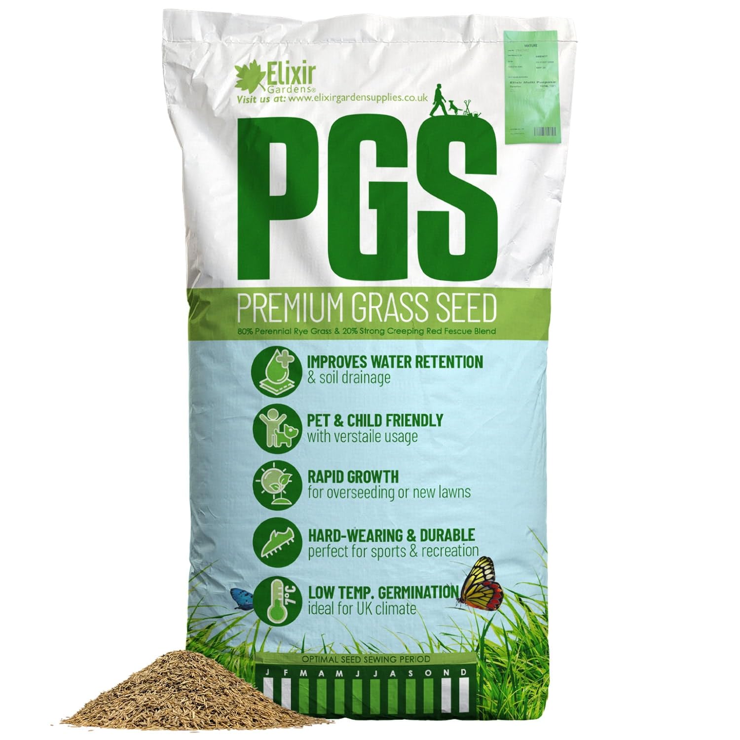 Elixir Gardens Premium Fast-Growing, Hard Wearing Grass Seed Various Sizes 100g-25kg | 1kg Covers Upto 30 sqm