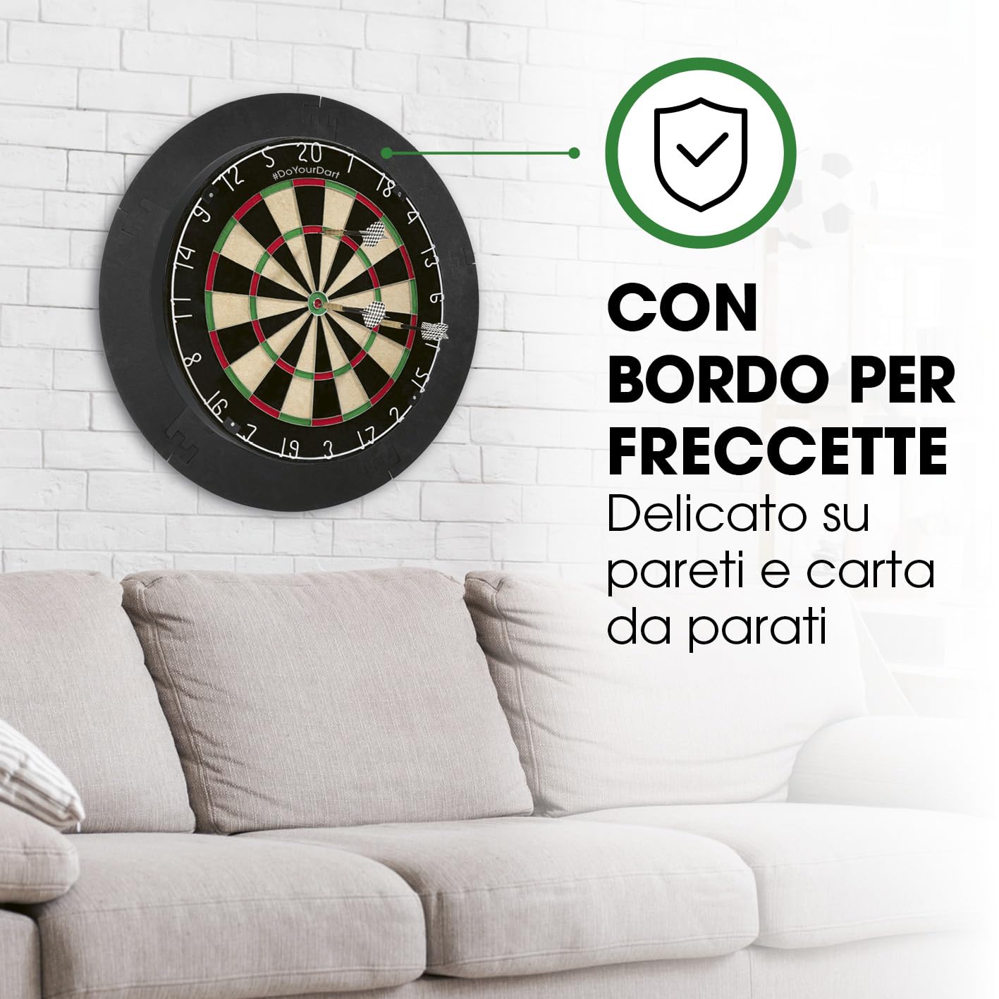 Bersaglio per freccette | Set completo con 6 freccette e illuminazione opzionale | Freccette in acciaio incl. alette | Bersaglio in sisal con anello protettivo | Dartboard standard