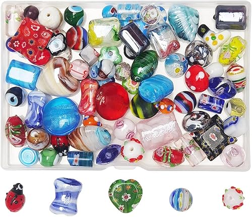 Chenkou Craft 50 cuentas de cristal mixtas para adultos, grandes y pequeñas a granel para manualidades, cuentas de Murano para pulseras, collares,