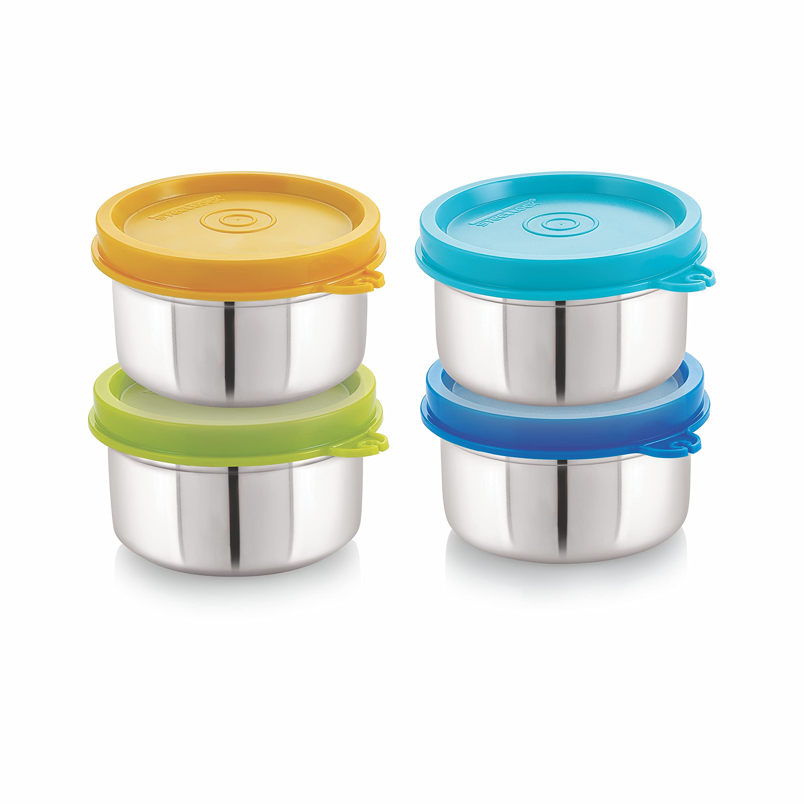 STEELLOCK Flex Stainless Steel Deep Containers 4 Pack – 250ml Airtight Leakproof Food Storage Containers with Lids – Yellow Blue Green Turquoise