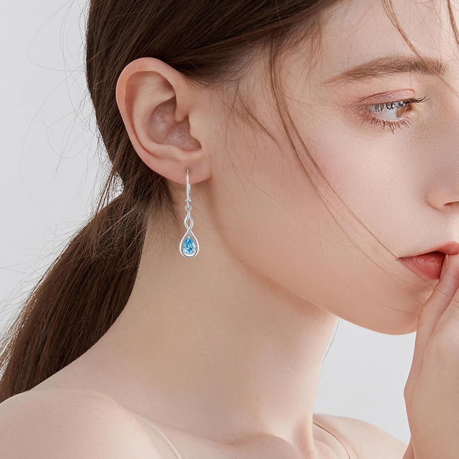 Infinity Birthstone Earrings 925 Sterling Silver Pear Birthstone Dangle Earrings Birthday Mothers Day Anniversary Christmas Earrings Jewelry for Women - Image 6