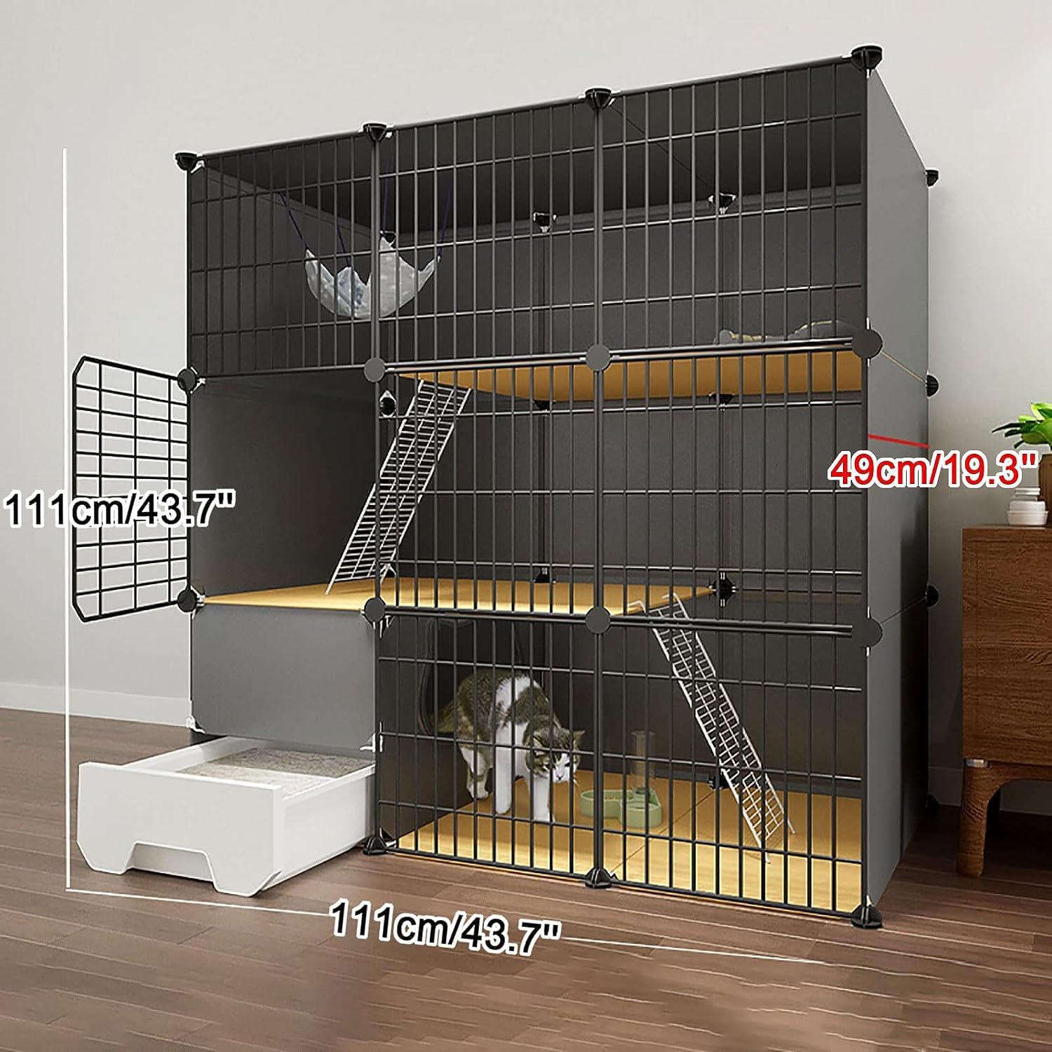 Recinzione per gatti con lettiera, box multi-livello per animali domestici, cuccia in metallo staccabile per esercizi